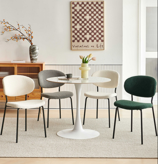 Mid-Century White Stone Round Dining Table for Dining Room