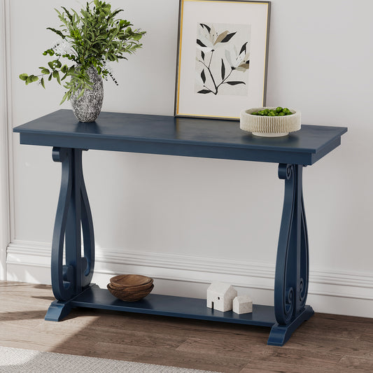 Zelene 48" Rustic Farmhouse Console Table with Lower Shelf, Blue