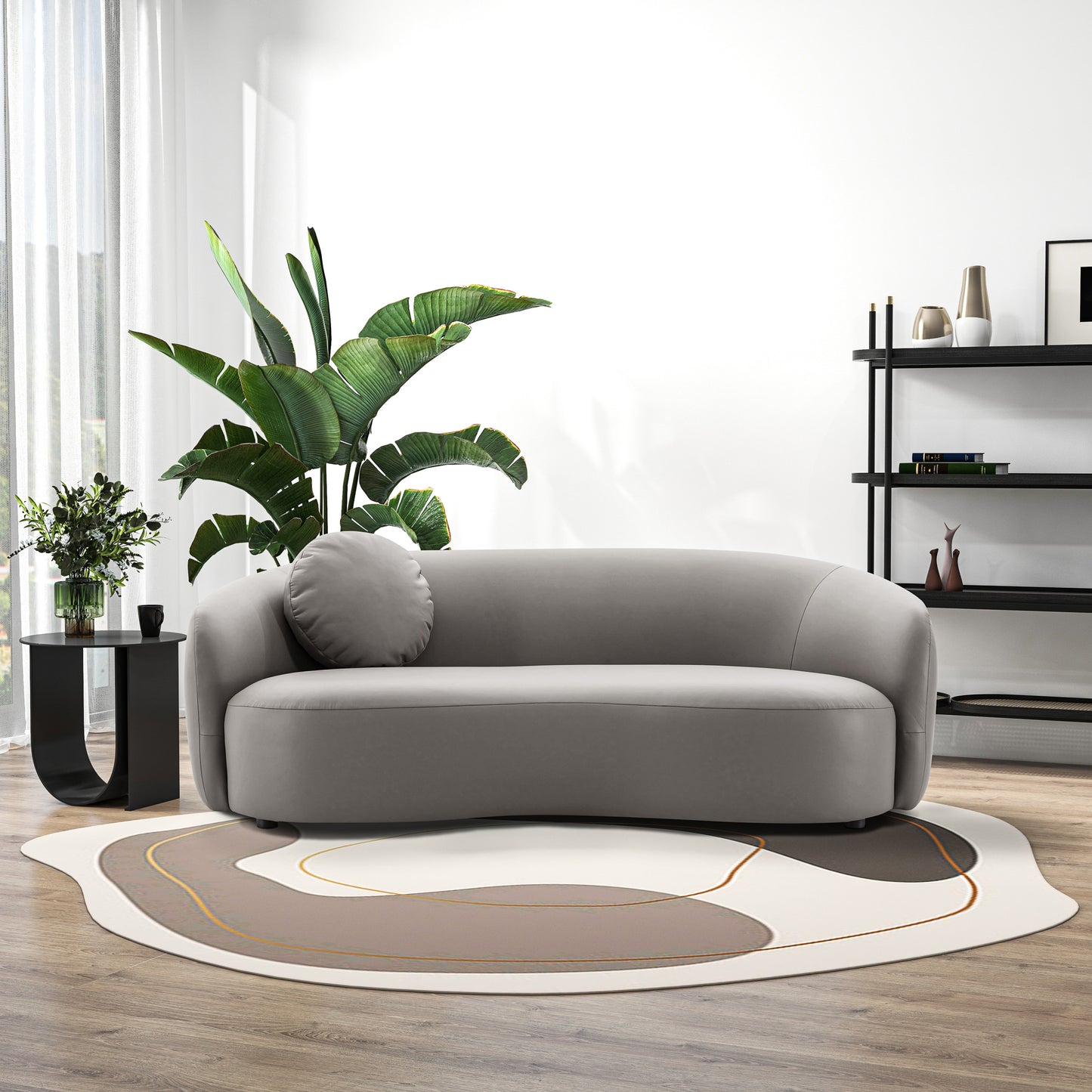 Porter Modern Curved PU Leather Sofa, Gray