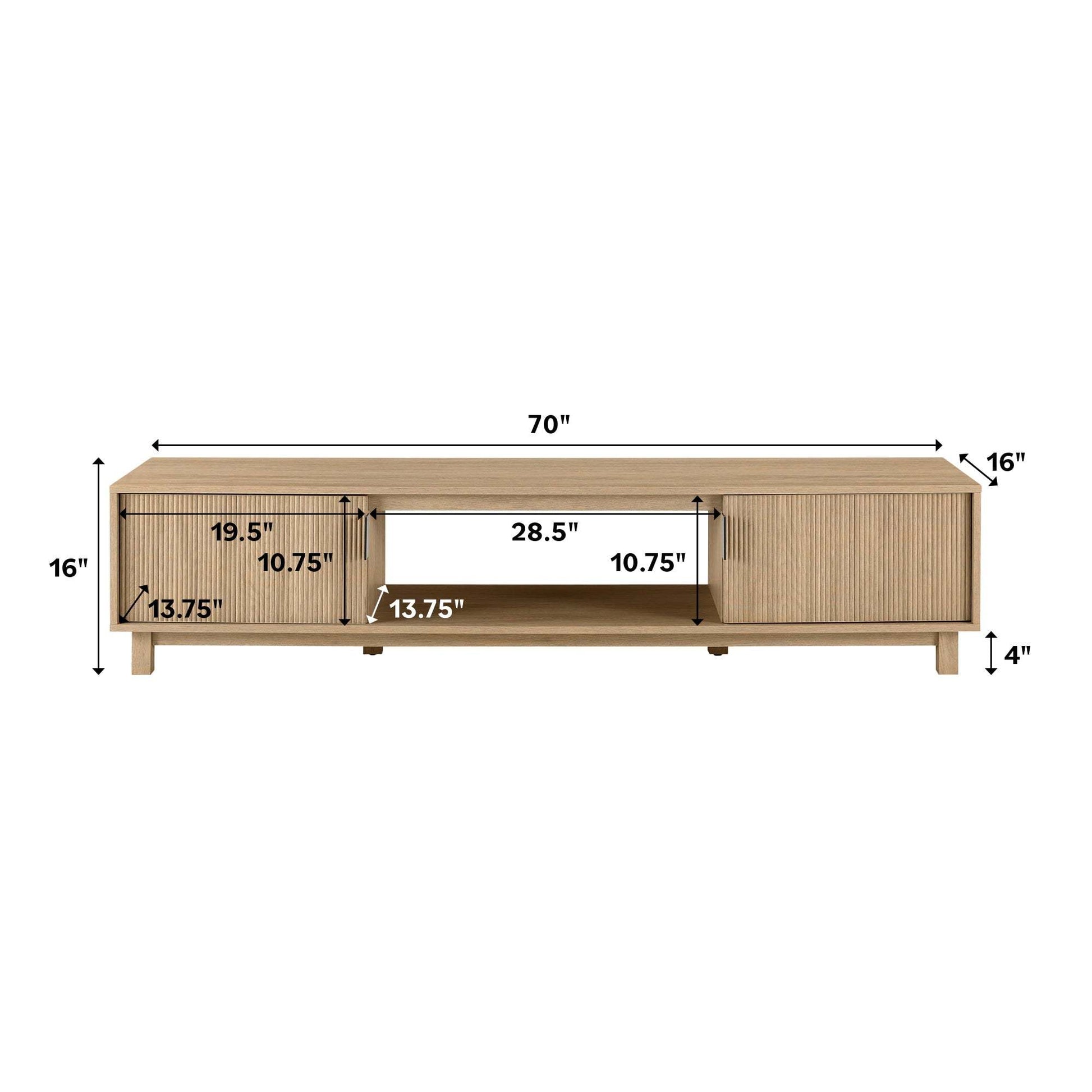 Felicity Modern Fluted-Door Minimalist TV Stand for TVs up to 80 inches – Coastal Oak