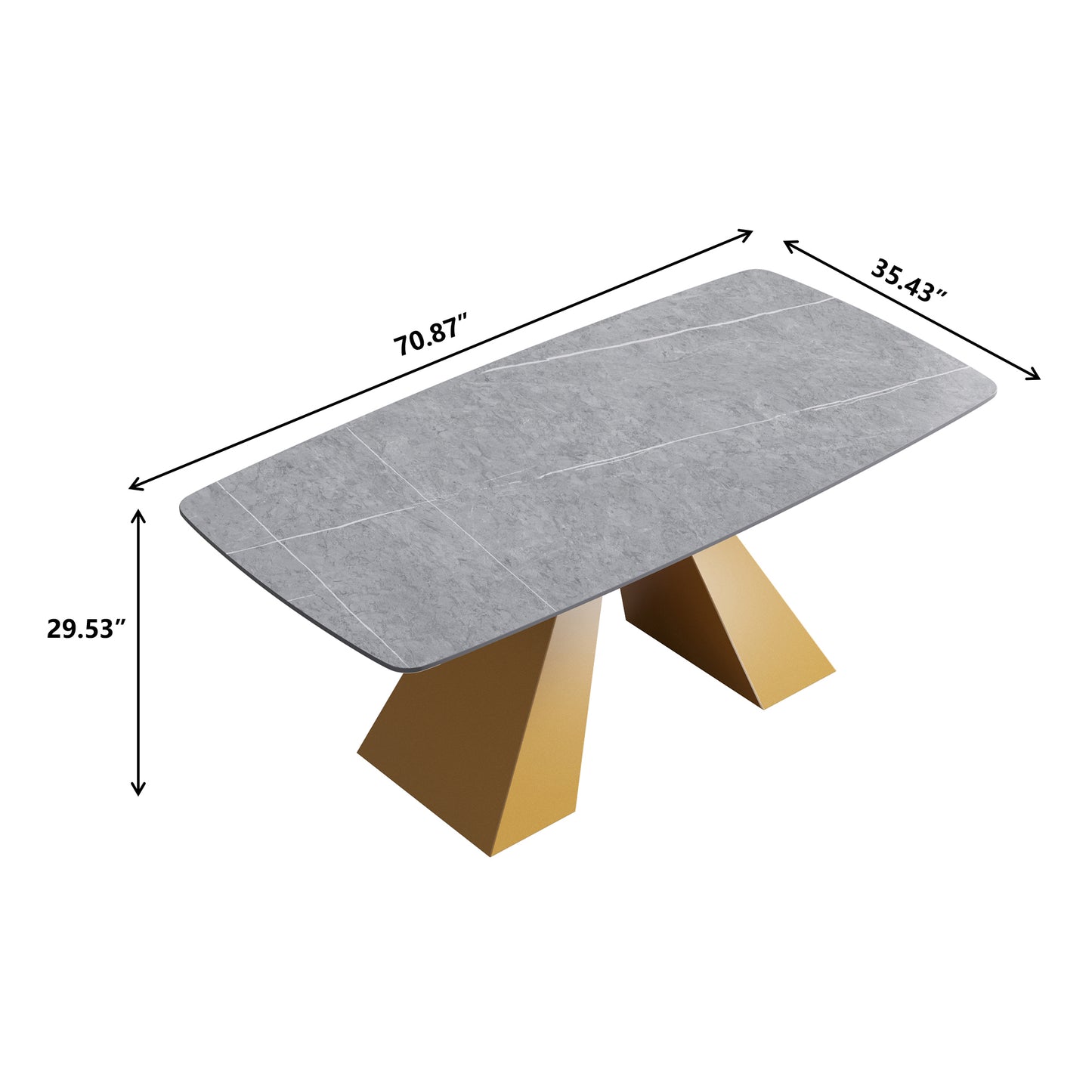 Rivers 71" Modern Gray Sintered Stone Dining Table with Gold Base