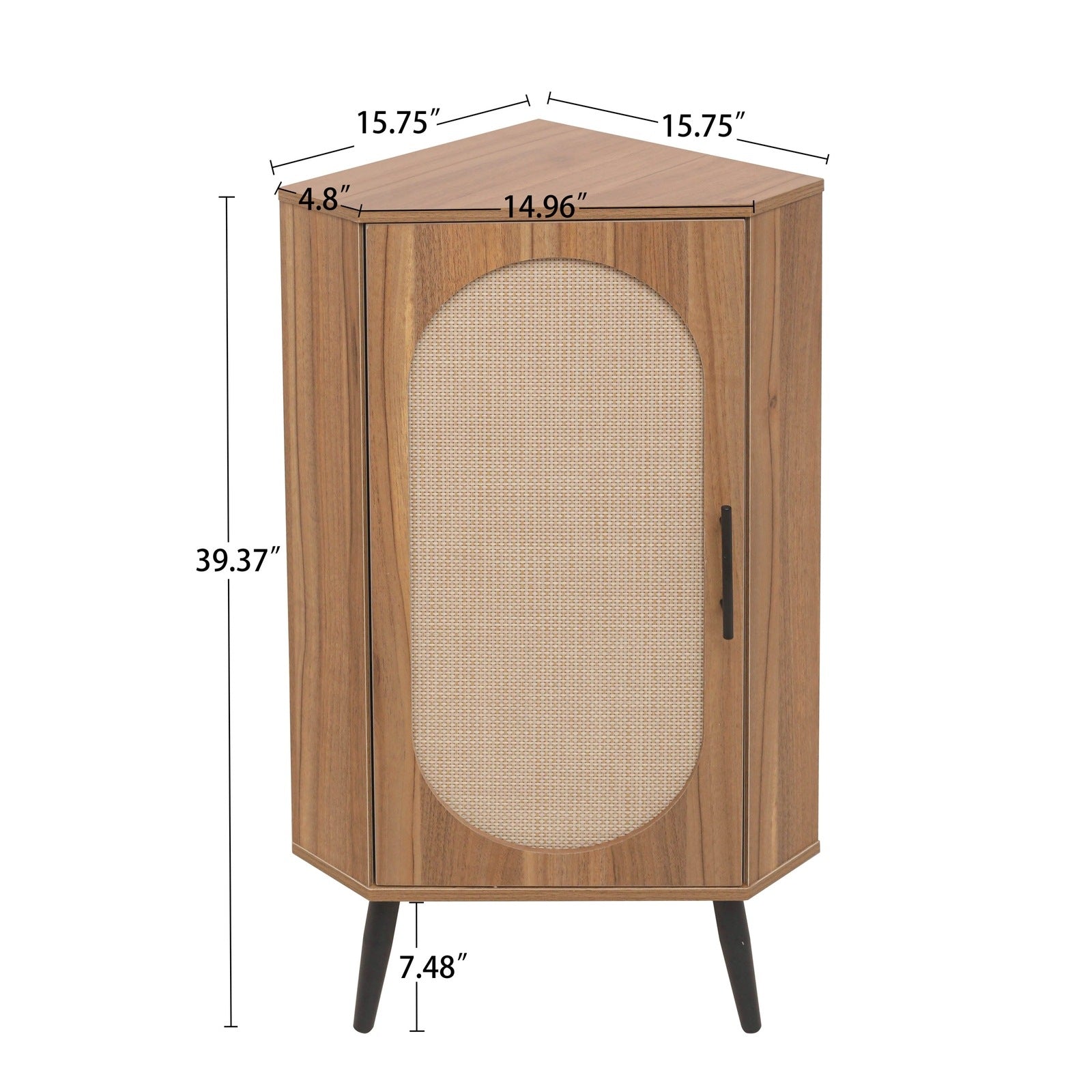 Allen Walnut Finish Corner Cabinet with Rattan Fronts