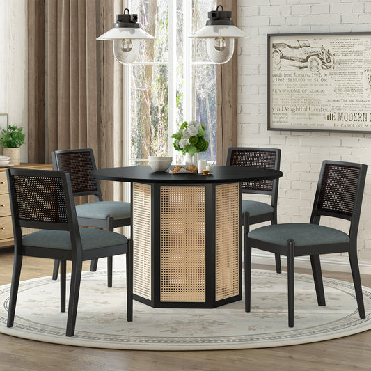 Camden 5-Piece Rattan Round Dining Table Set, Black & Gray