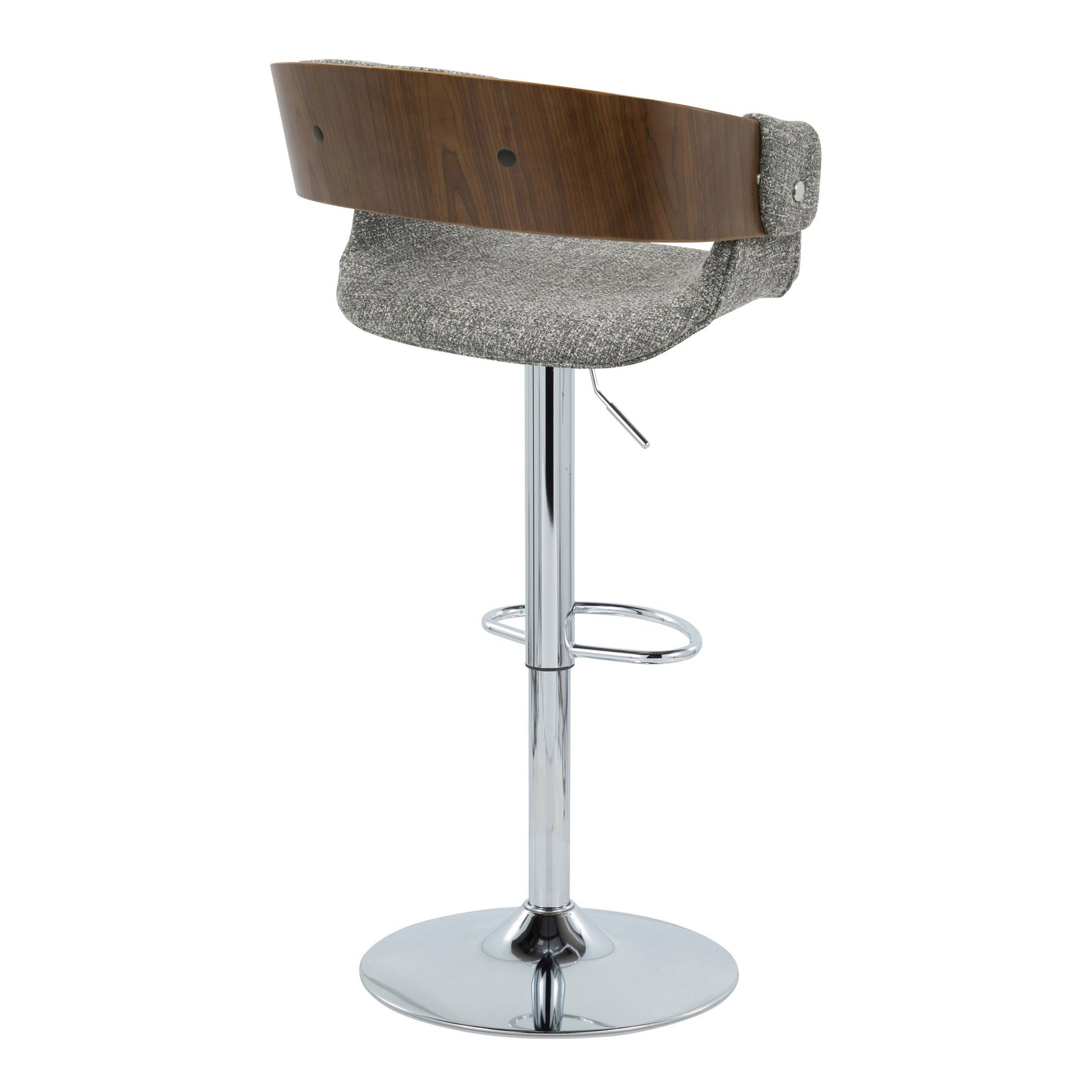 Elisa Mid-Century Modern Adjustable Barstool with Swivel, Walnut & Gray Set of 2