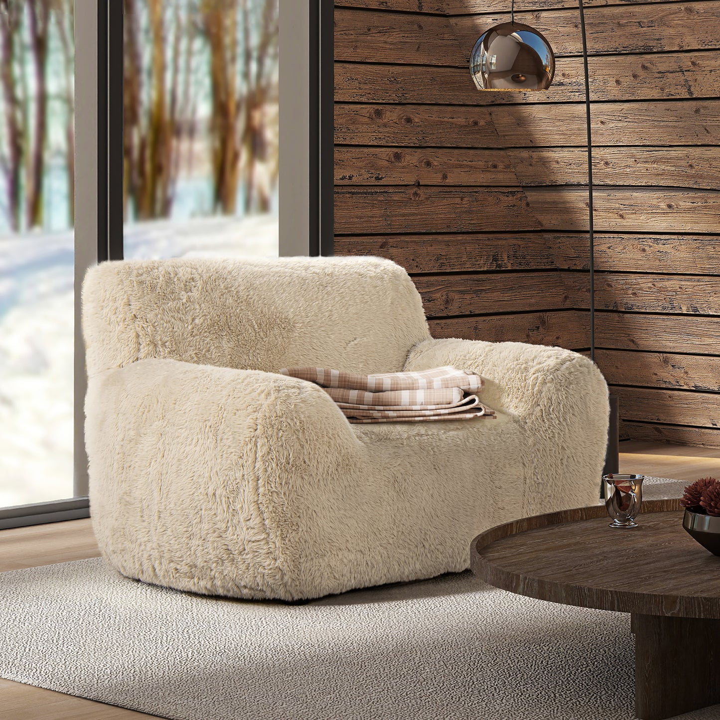 Summit 49' Faux Sheepskin Overstuffed Arm Chair, Cream Beige Faux Fur