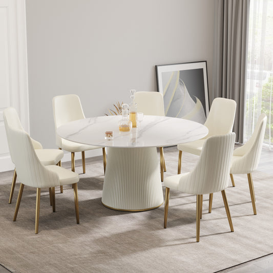 Caspian 59" Round Modern White Faux Marble Dining Table