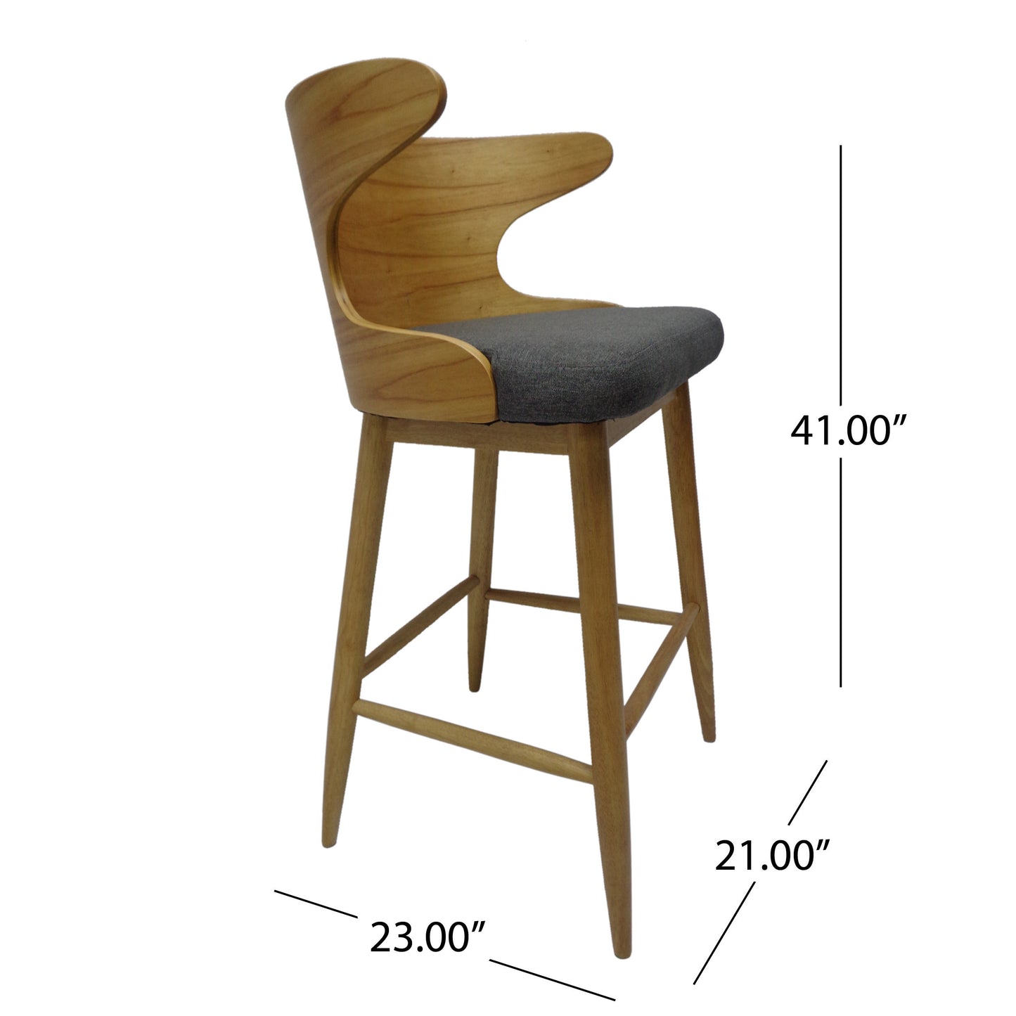 Ellery Mid-Century Modern Bar Stool, Brown & Charcoal