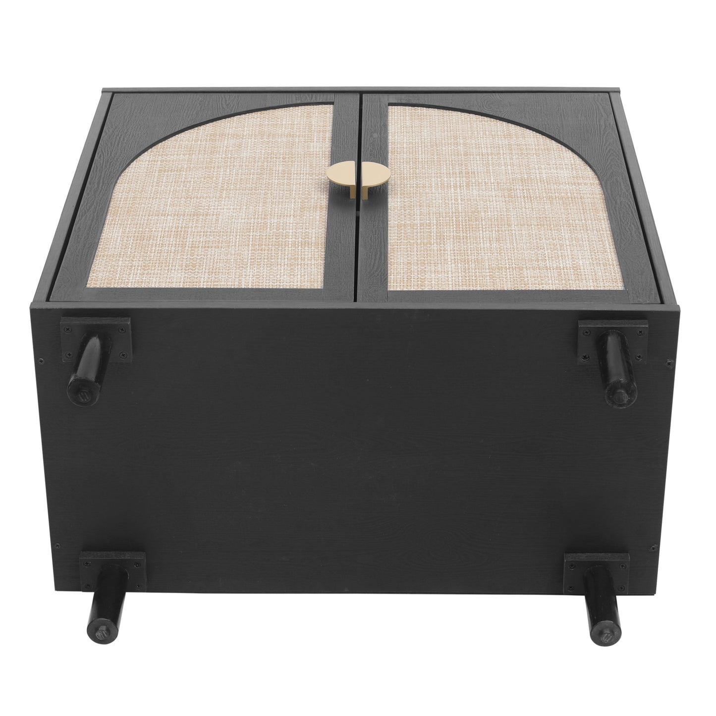 Rune Mid-Century Modern Cabinet with Rattan Doors, Black