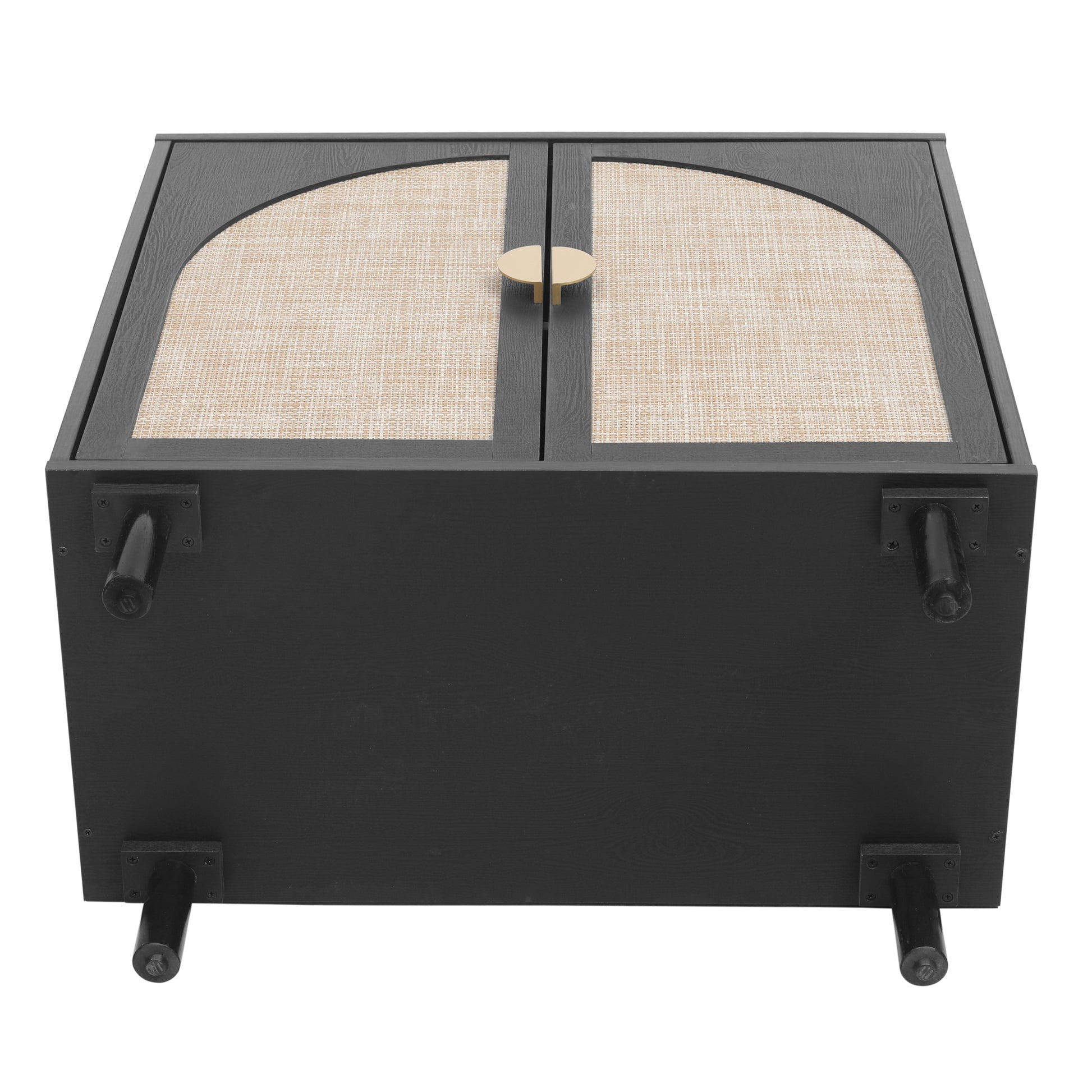 Rune Mid-Century Modern Cabinet with Rattan Doors, Black