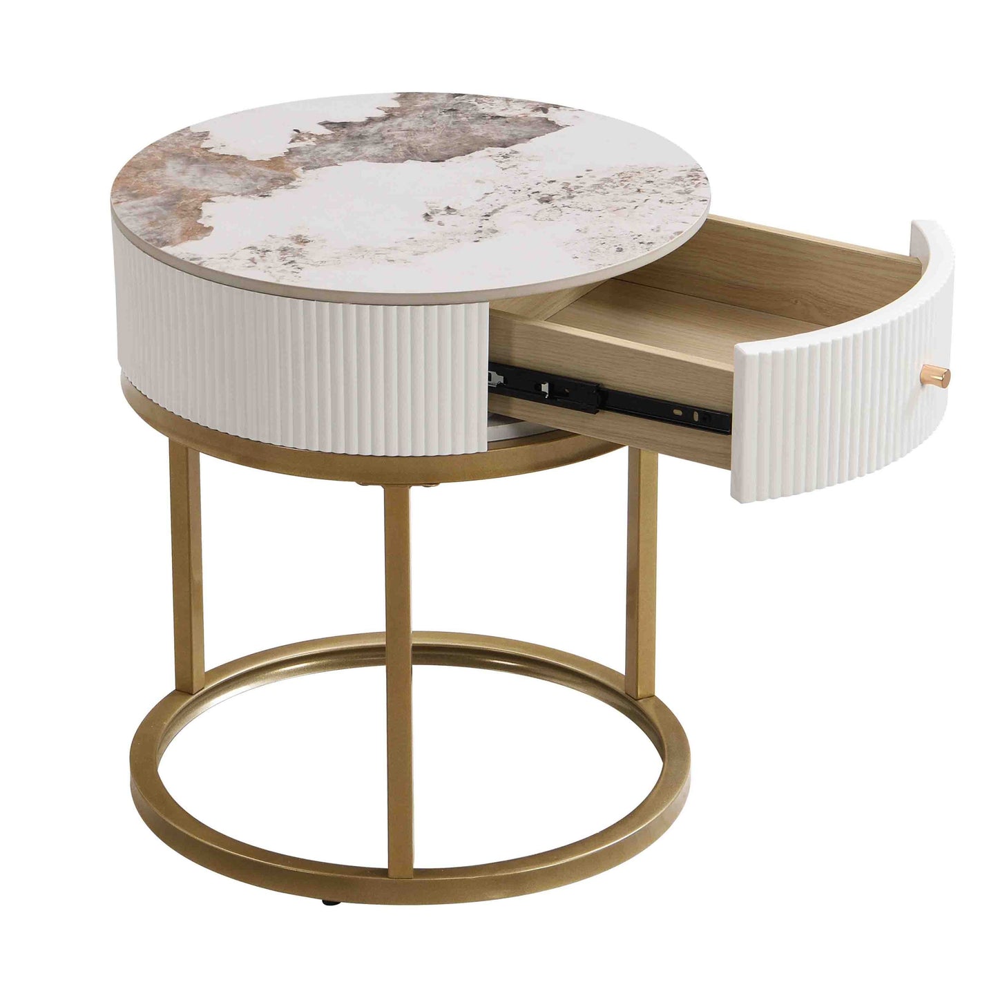 Neira Modern Side Table with Gold Base, White