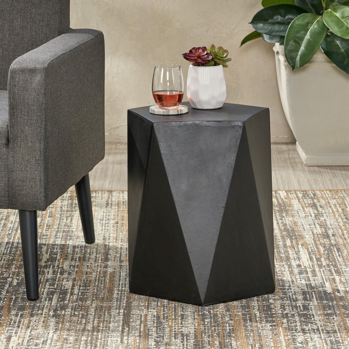 Apollo Modern Concrete Side Table, Black