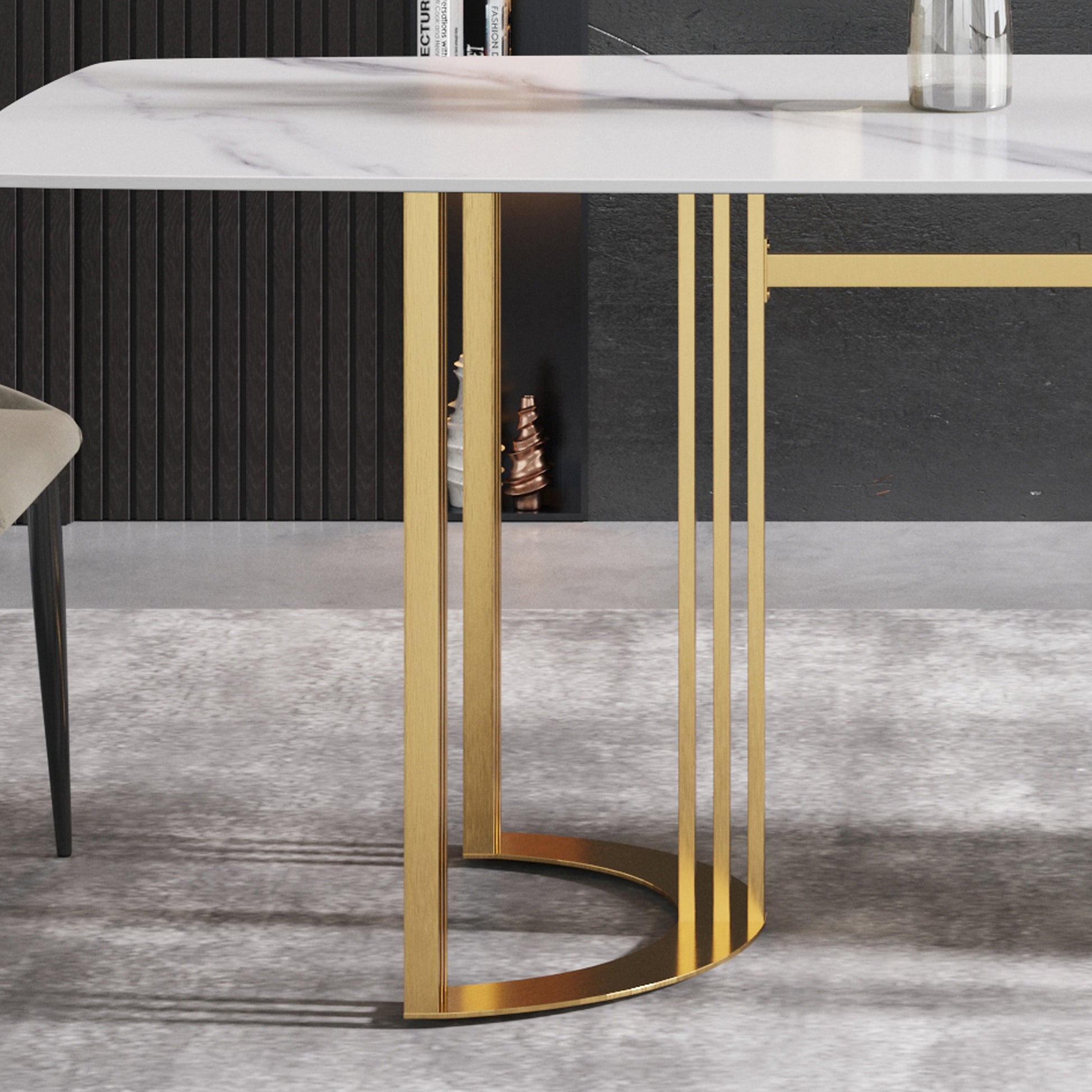 Moto II 70.8" Modern Sintered Stone Dining Table with Gold Base