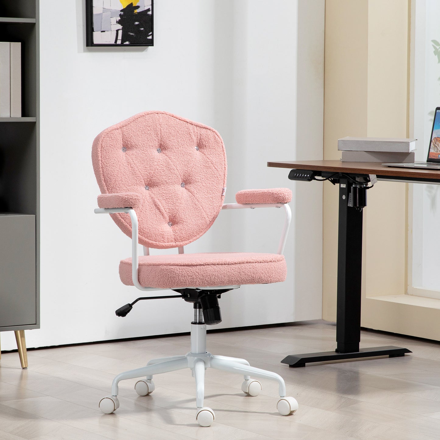 Vale Teddy Fabric Button Tufted Office Chair, Pink