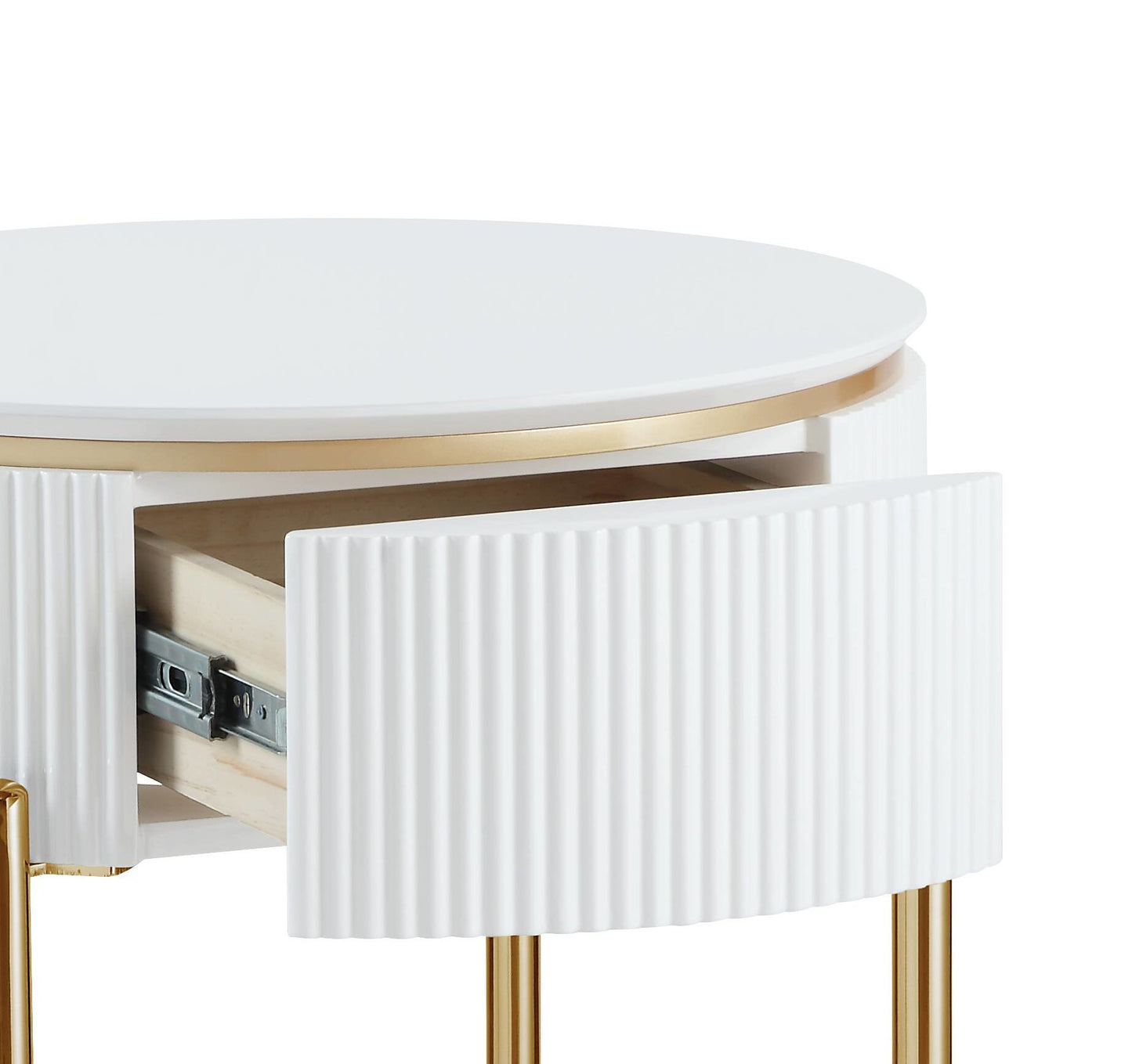 White High Gloss and Gold End Table with Metal Leg