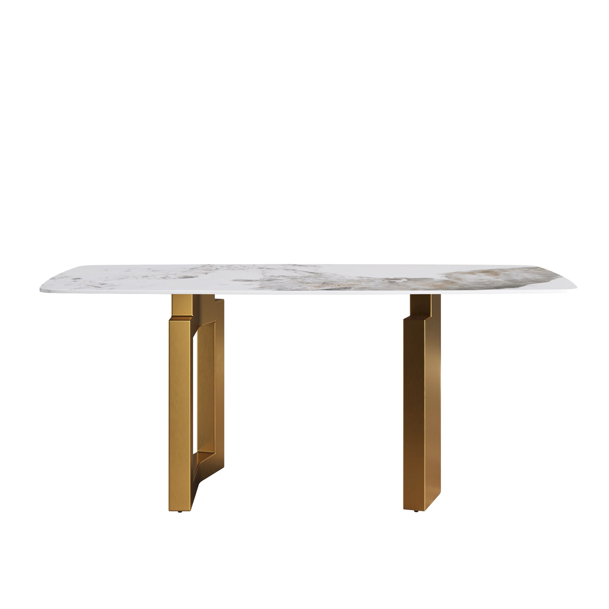 Elara Modern 70.8" Sintered Stone Dining Table, White & Gold