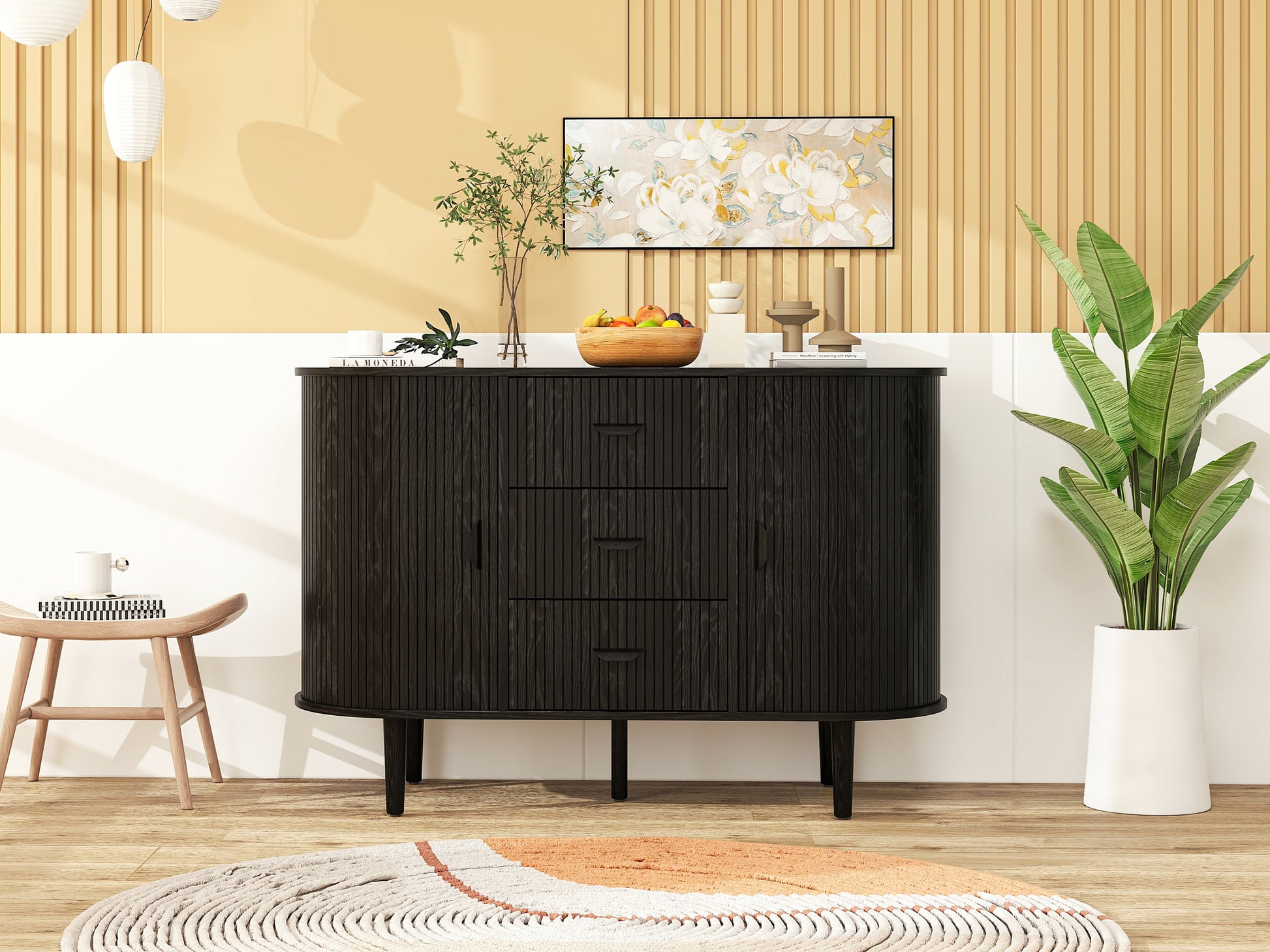 Braxton II Modern 3-drawer, 2-door Sideboard Cabinet, Black