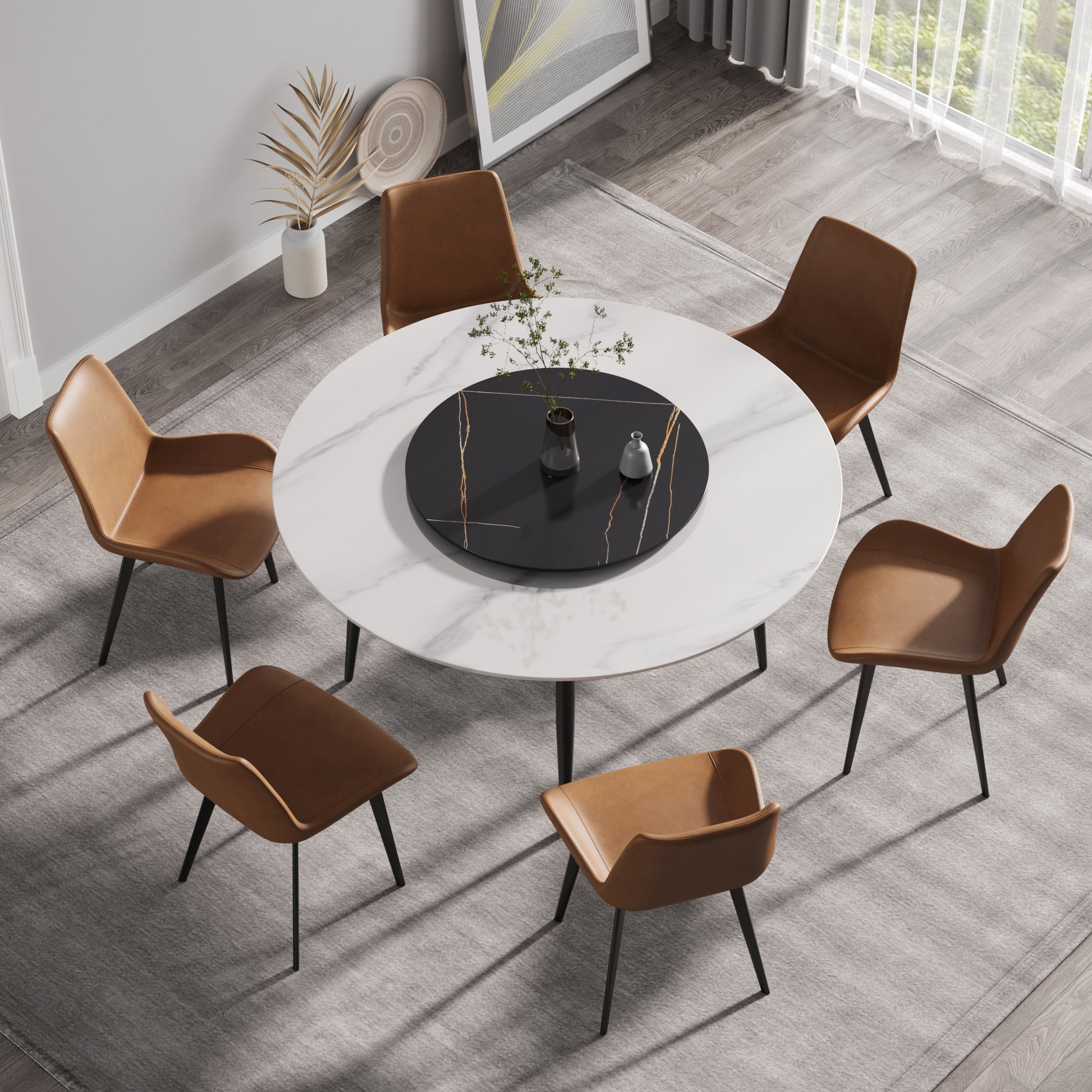 Aurelia 59" Modern Artificial Stone Dining Table with Lazy Susan