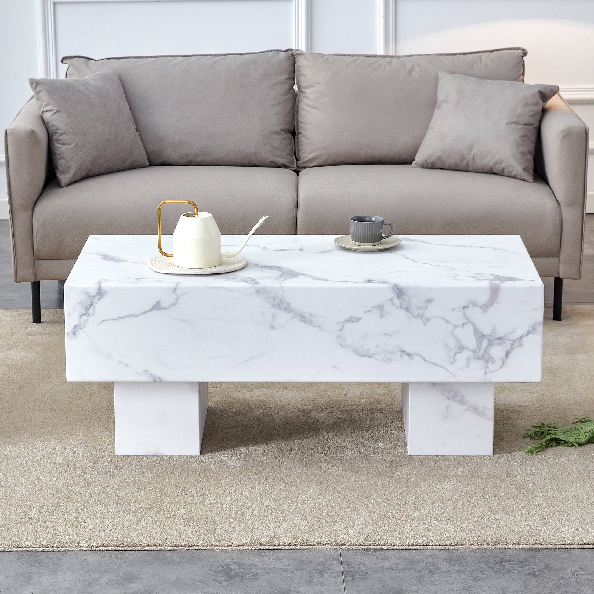 Darth Contemporary Faux Marble Coffee Table in White & Gray