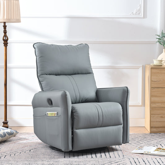 Garnet 360 ° PU Leather Swivel Rocking Glider Recliner, Gray