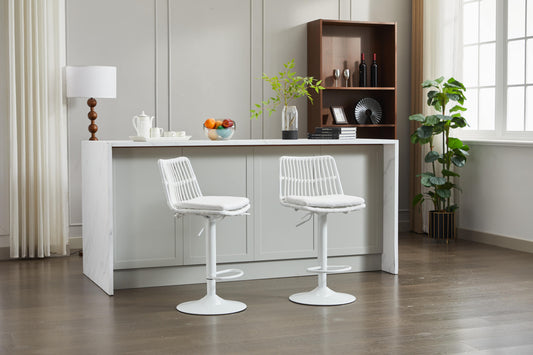 Isolde Adjustable Height 360° Swivel Bar Stool Set of 2 White