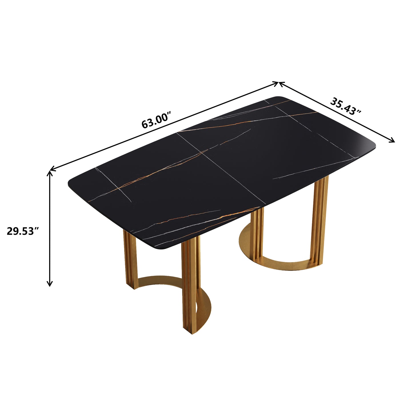 Moto 63" Black Sintered Stone Dining Table with Gold Base