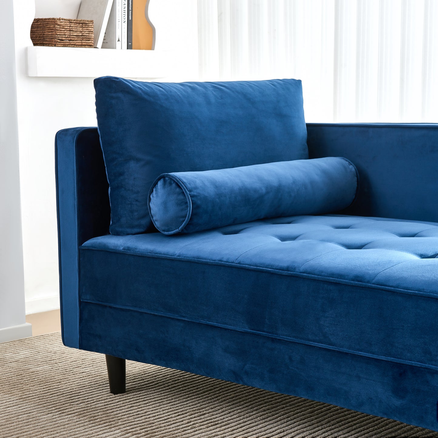 Leocadia Mid-Century Modern Velvet Chaise Lounge, Blue