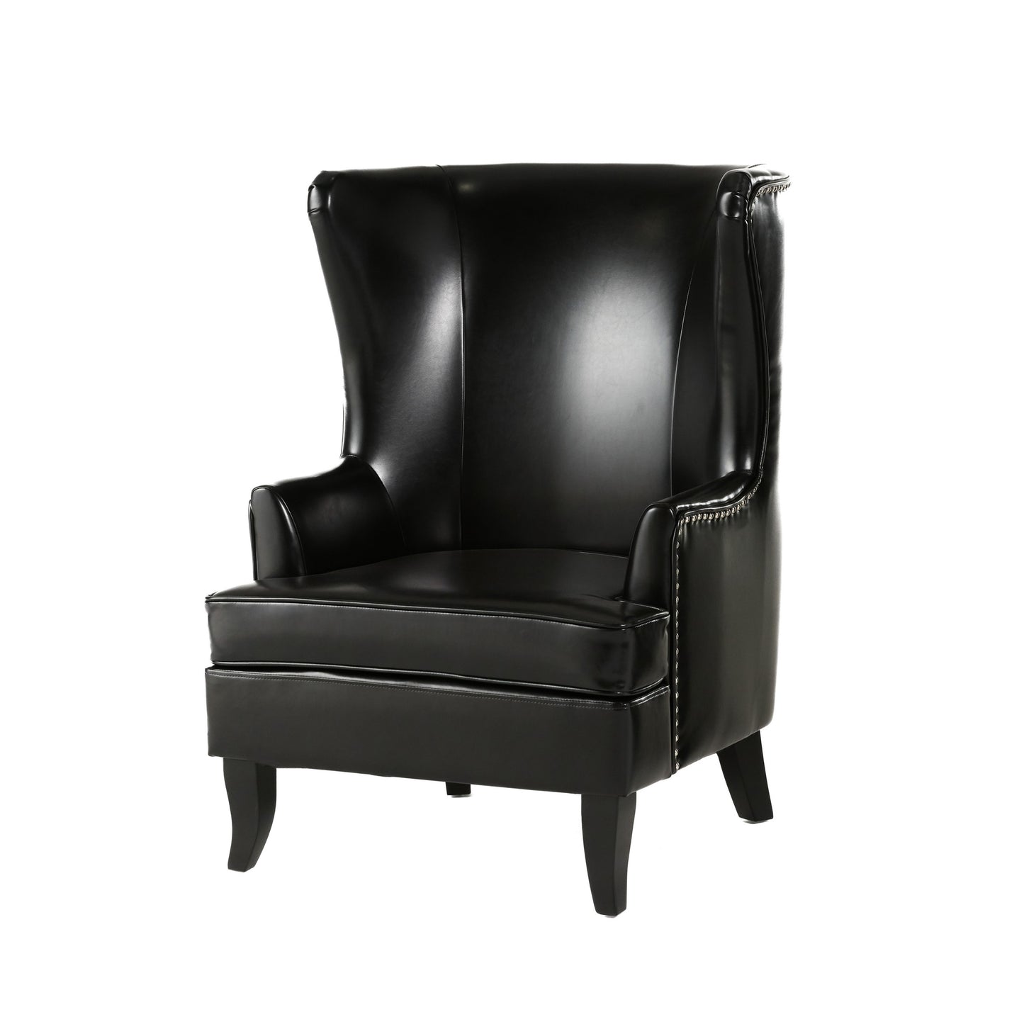 Canterbury Modern PU Leather High Back Chair with Silver Nailhead, Black