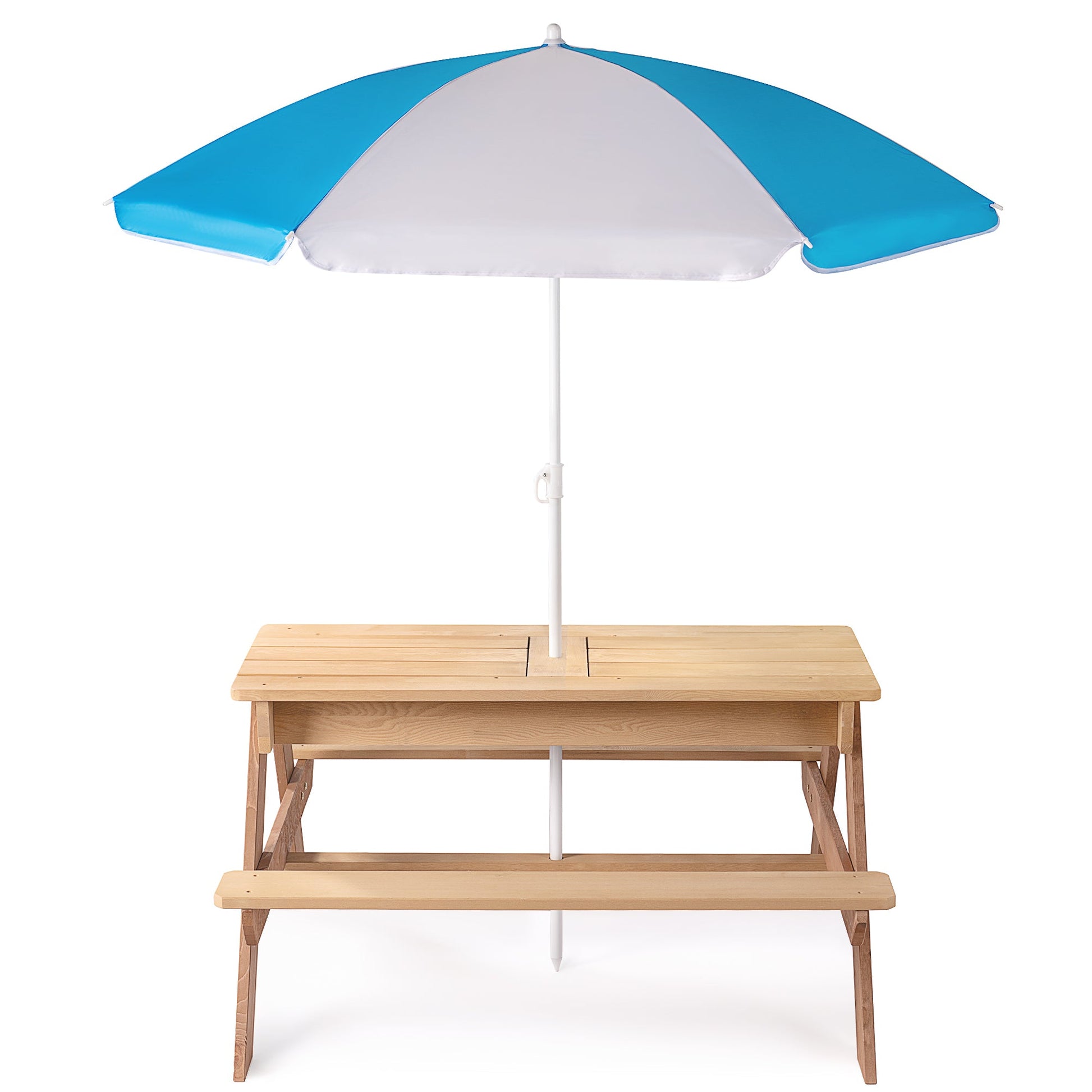 3-in-1 Kids Outdoor Wooden Picnic Table With Umbrella