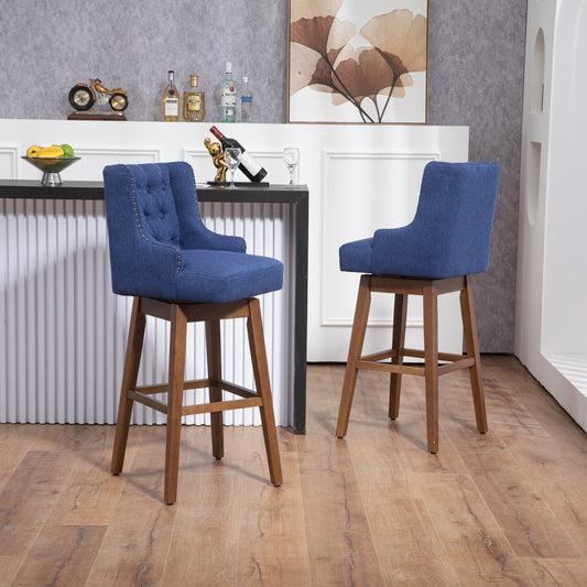 Coolmore Classic Design 360-Degree Swivel Bar Stools with Solid Wood Legs and Footrest Set of 2 Navy