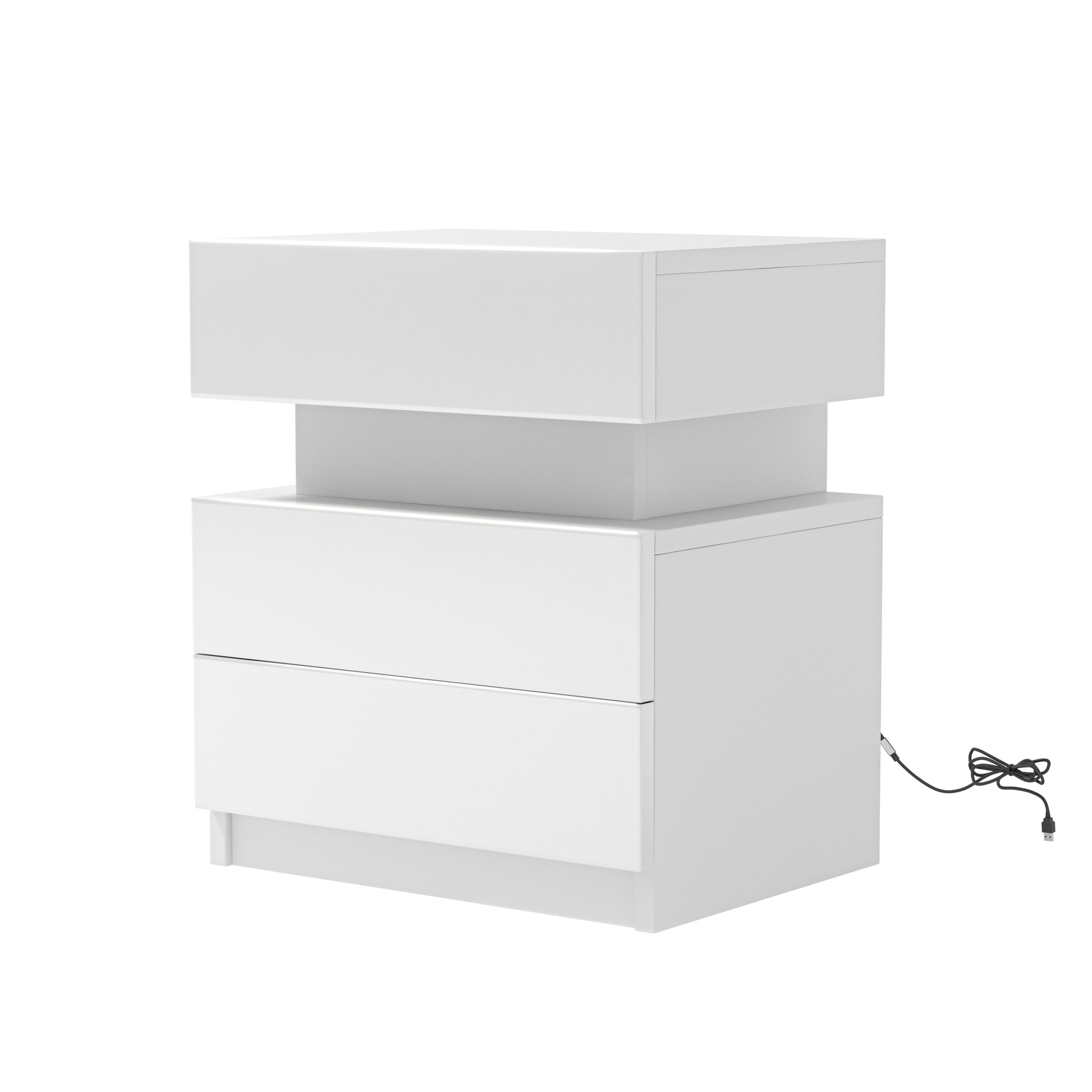 Aspen Modern White Nightstand with Led Lights