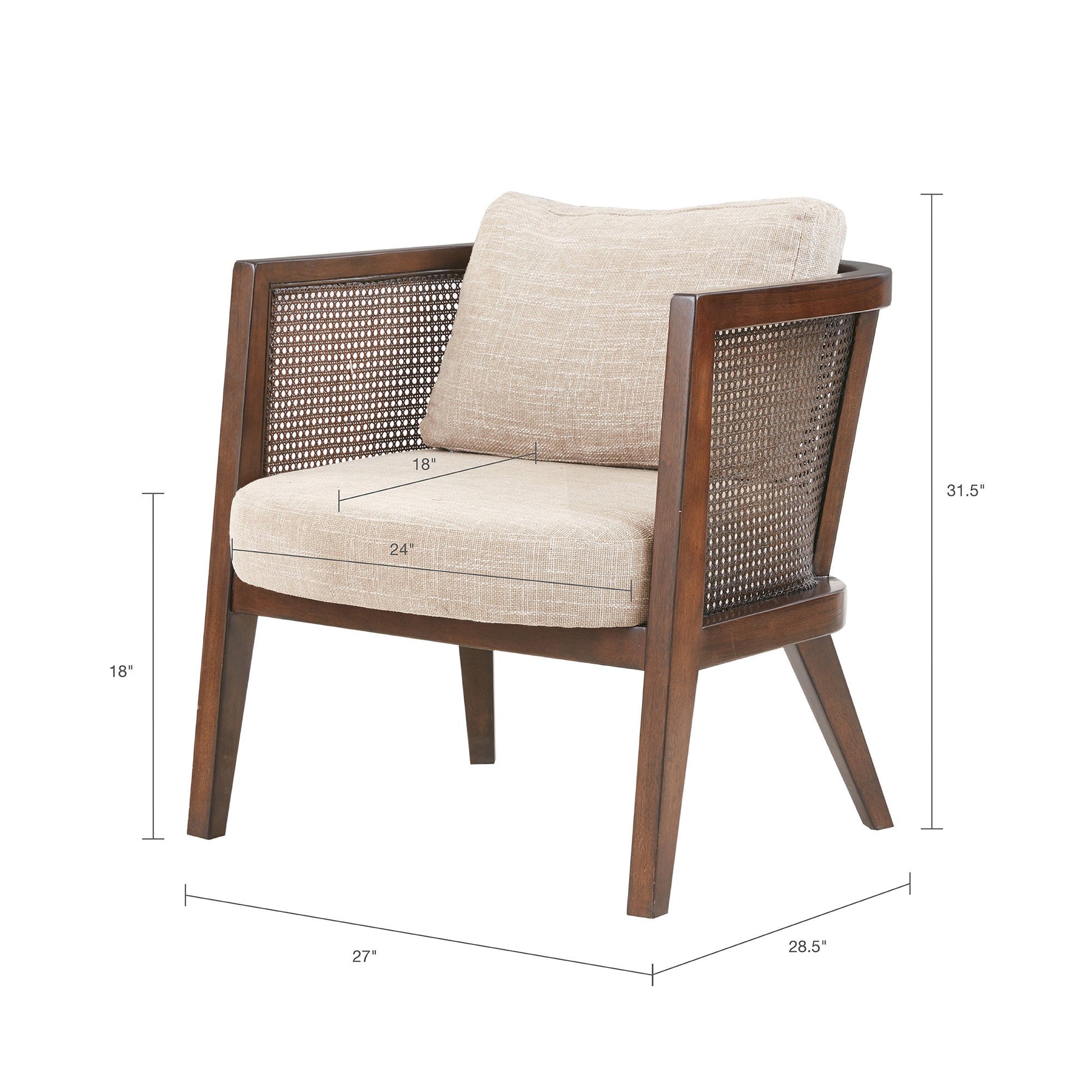 Irene Mid-Century Modern Accent Chair with Rattan Arms, Camel & Walnut