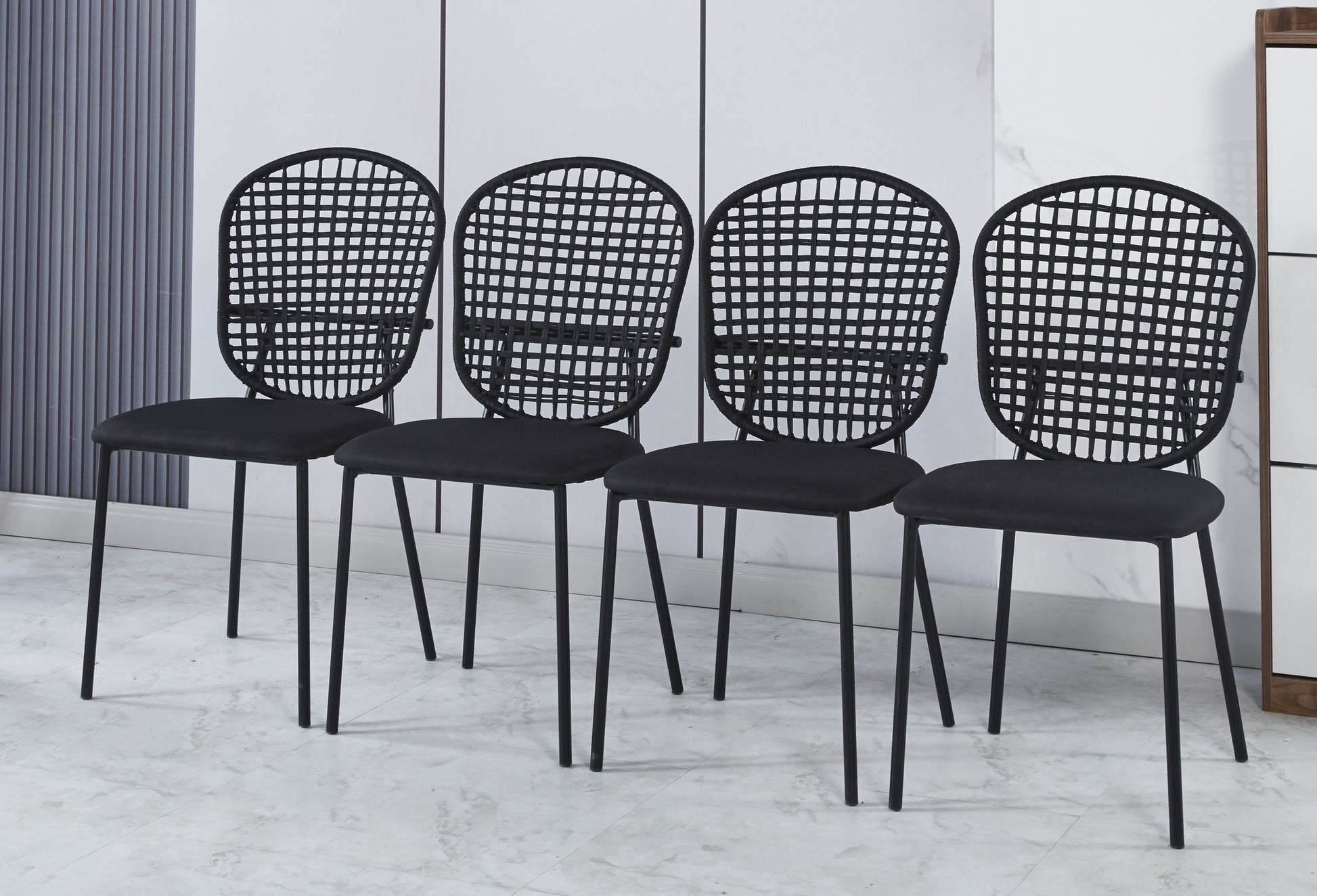 Persis Sennit Chairs with Black Legs Set of 4 Black