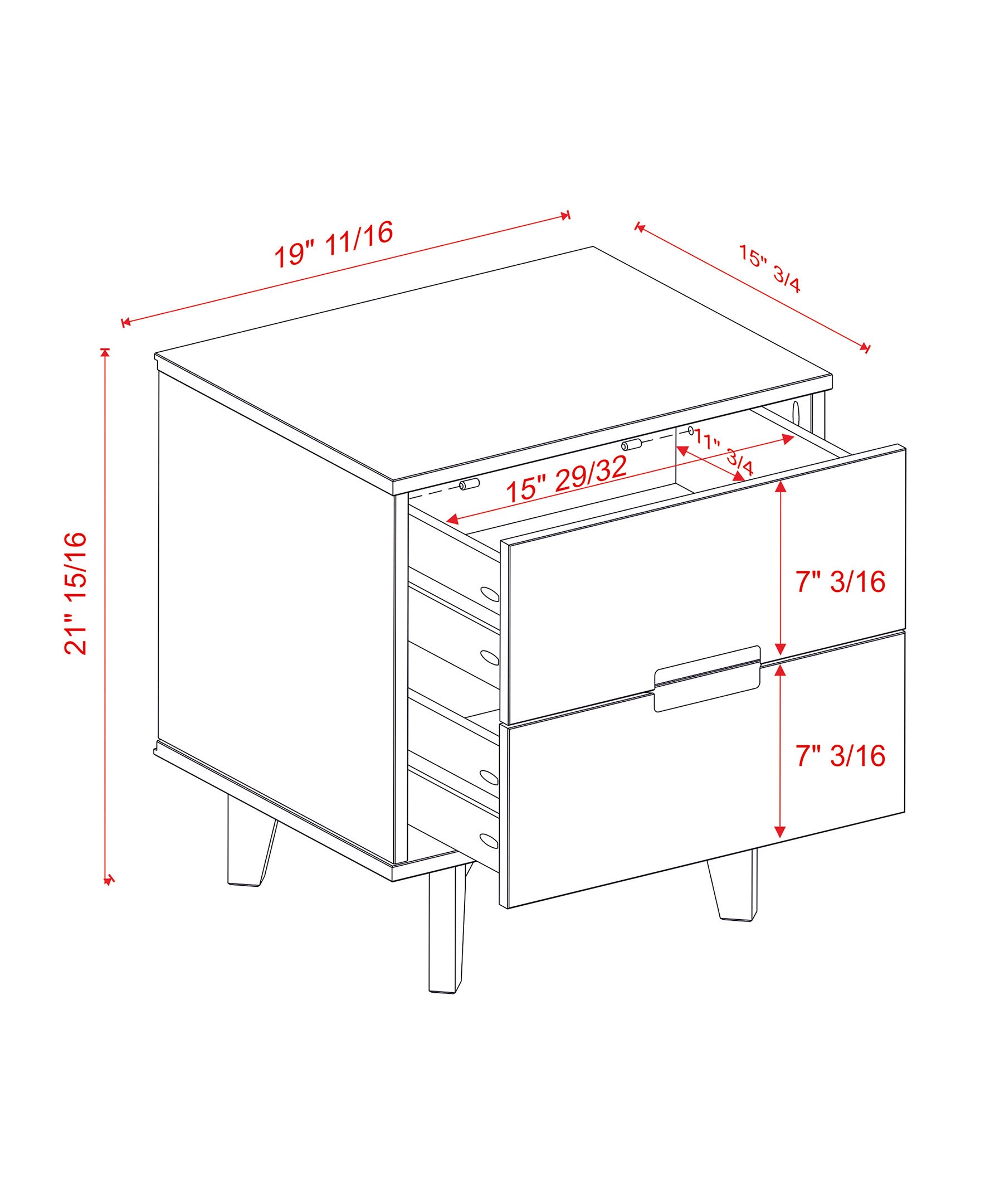 Constance Mid-Century Modern 2-Drawer Solid Wood Nightstand, Natural Pine