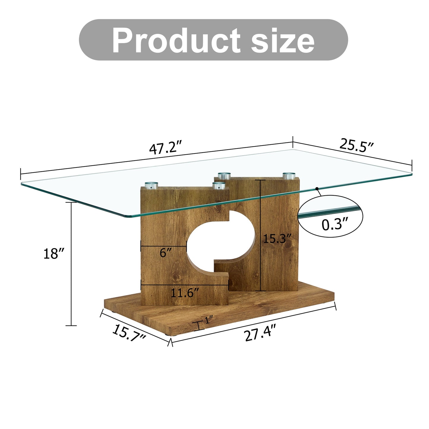 Masterson Modern Glass Top Coffee Table - Walnut