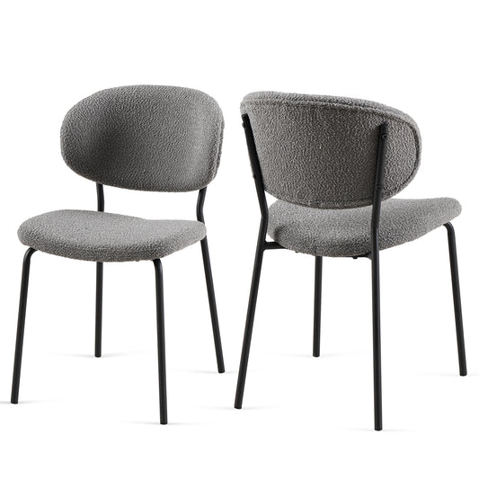 Indra Grey Boucle Fabric Dining Chairs Set of 2