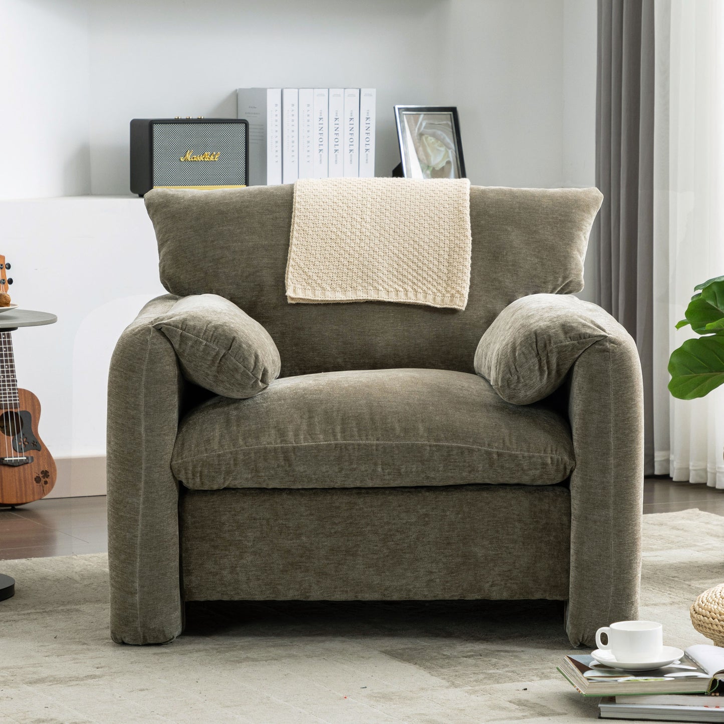 Verla Modern Oversized Chenille Upholstered Armchair, Green