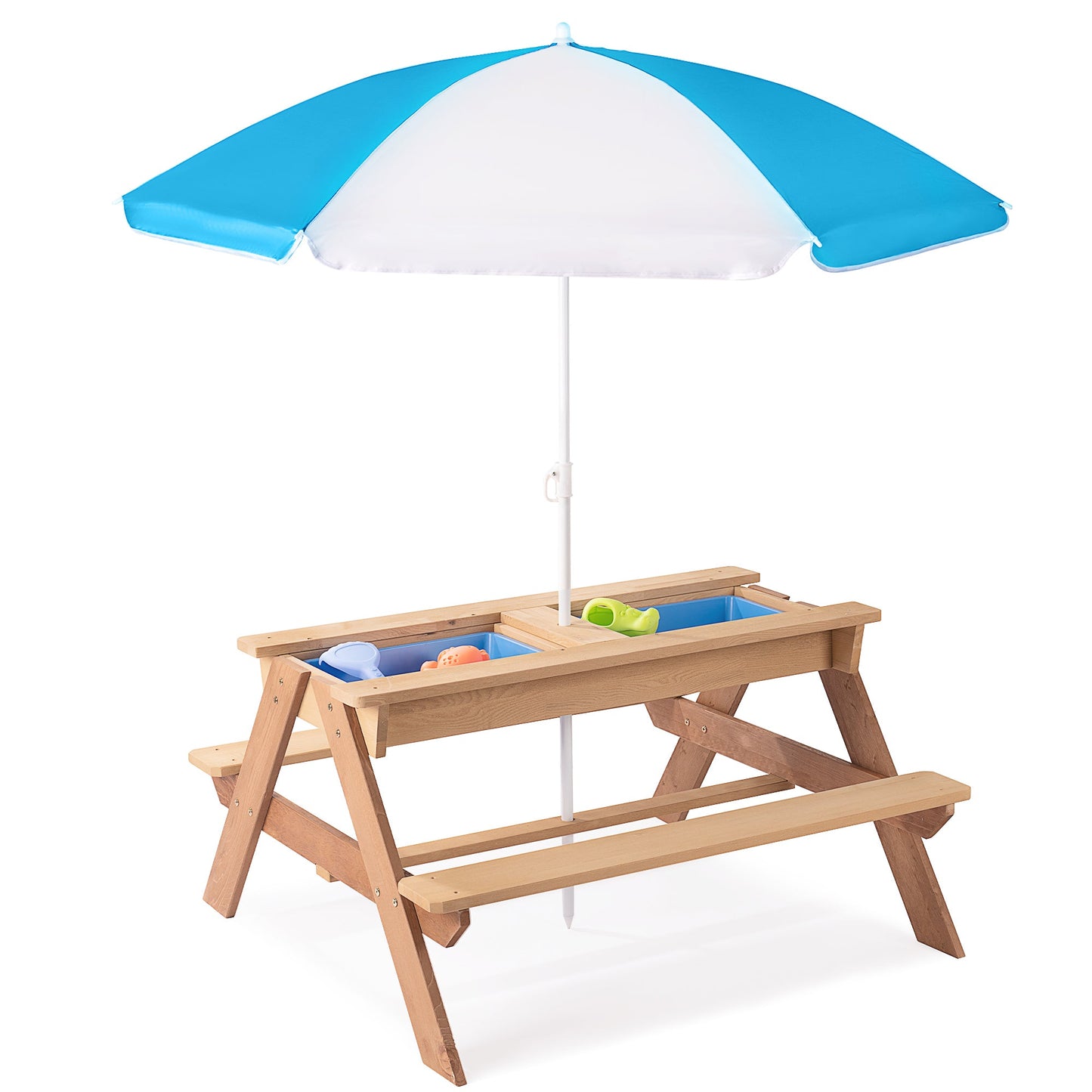 3-in-1 Kids Outdoor Wooden Picnic Table With Umbrella