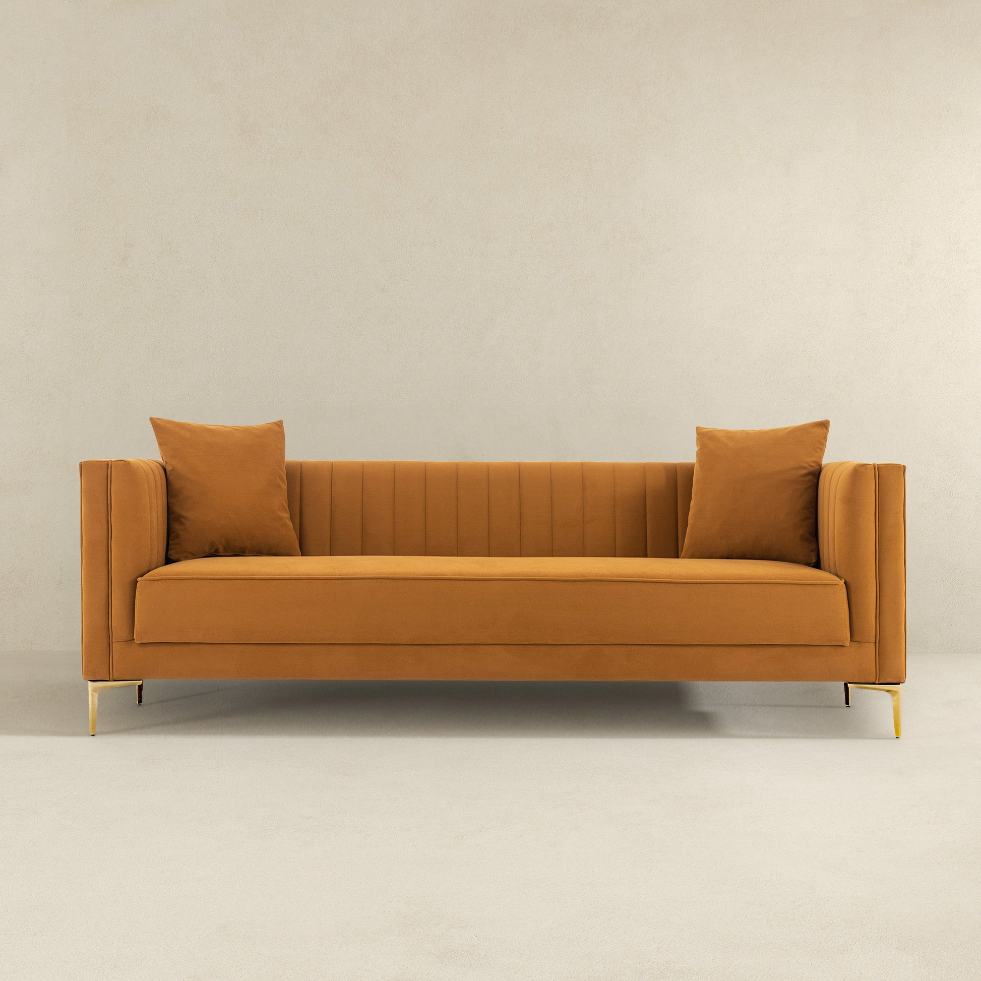 Angelina 91" Modern Velvet Upholstered Sofa, Cognac