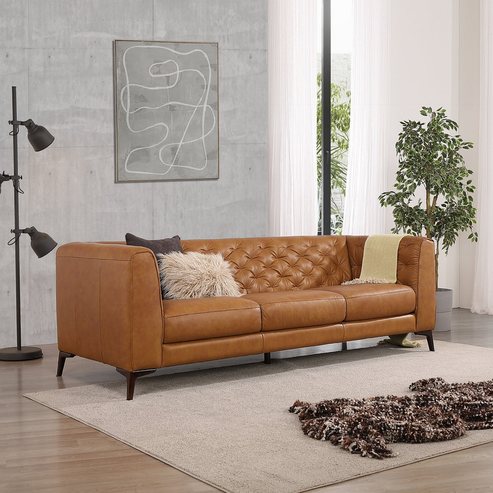 Fargo Top Grain Leather Tufted Sofa, Tan