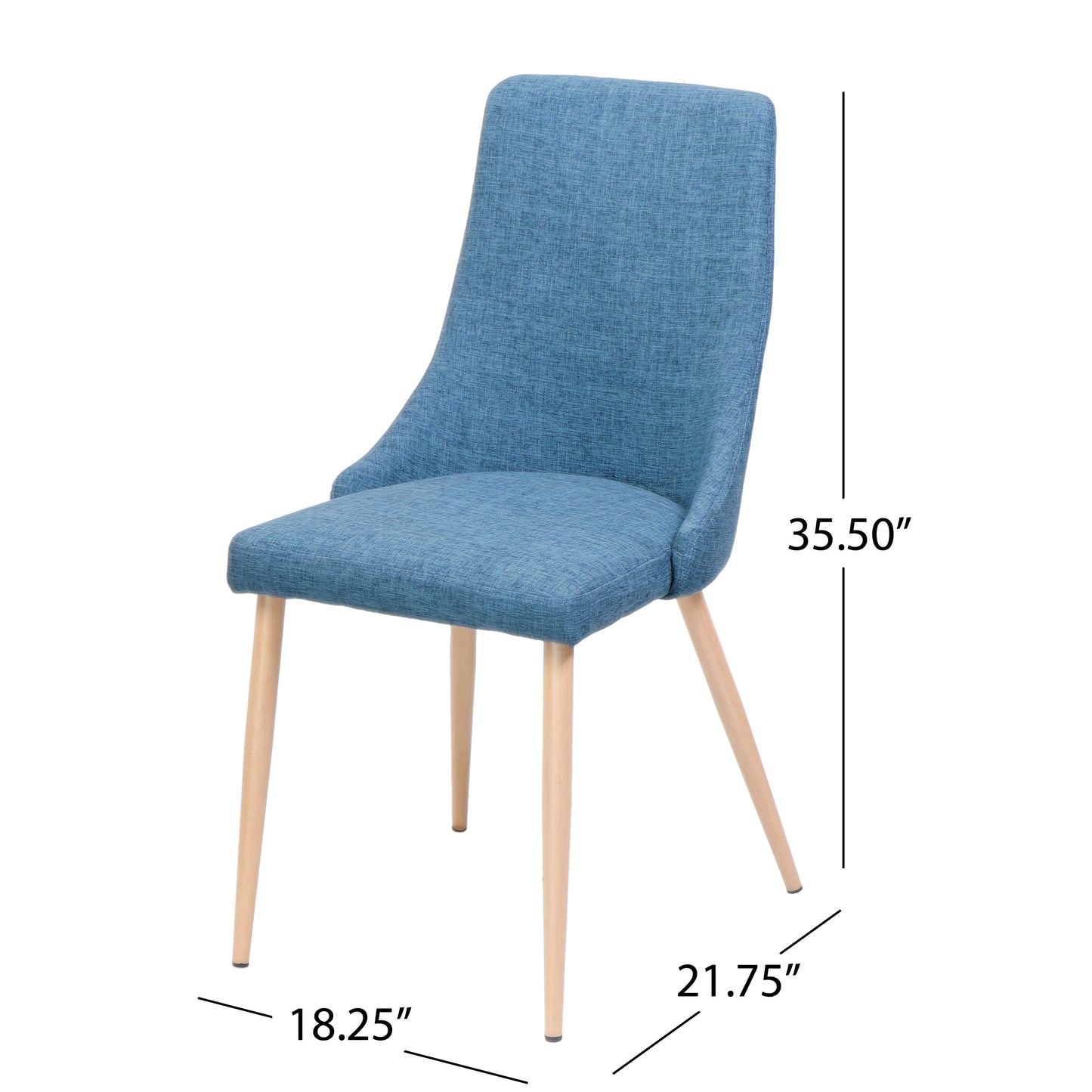 Ellery Mid Century Modern Fabric Armless Dining Chairs, Set of 2, Blue and Light Walnut