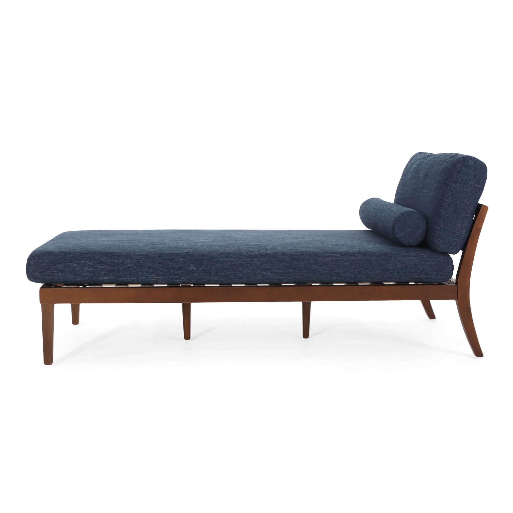 Lucille Mid-Century Modern Chaise Lounge, Blue & Brown