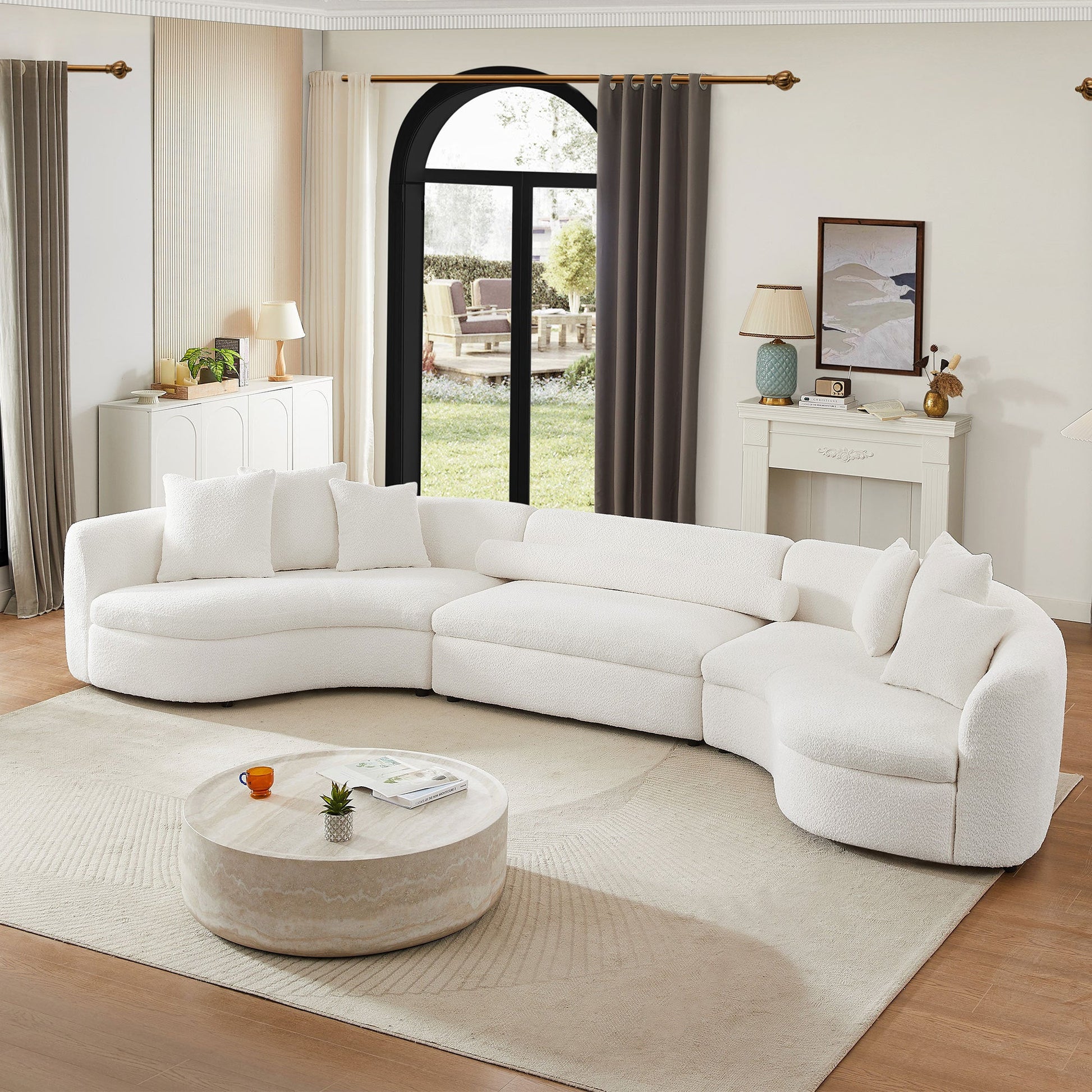 Tadhg Modern Oversize 3-Piece Curved Sectional Sofa in White Boucle