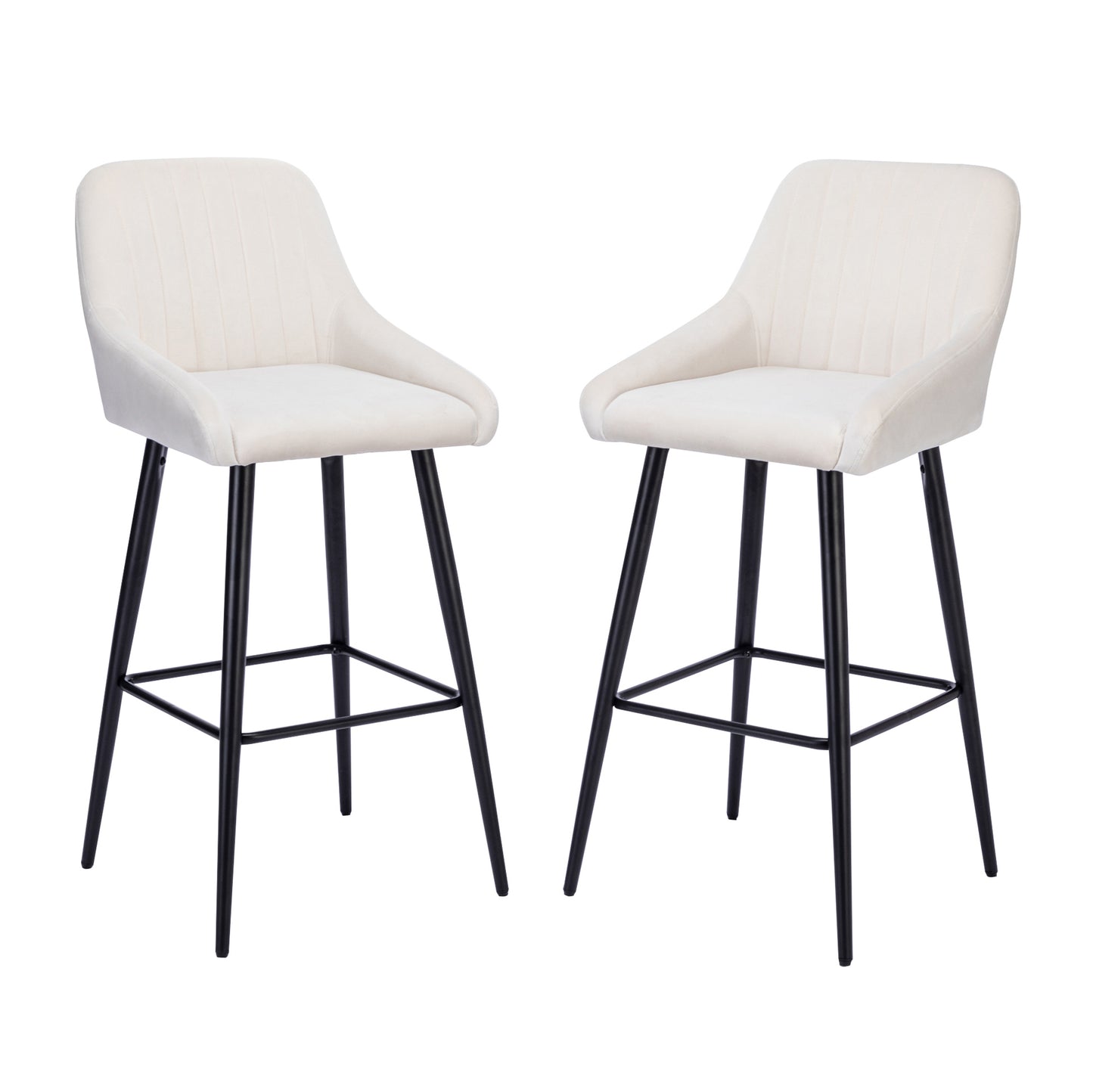 Baily Elegant Velvet Bar Stools with Black Legs Set of 2 , White