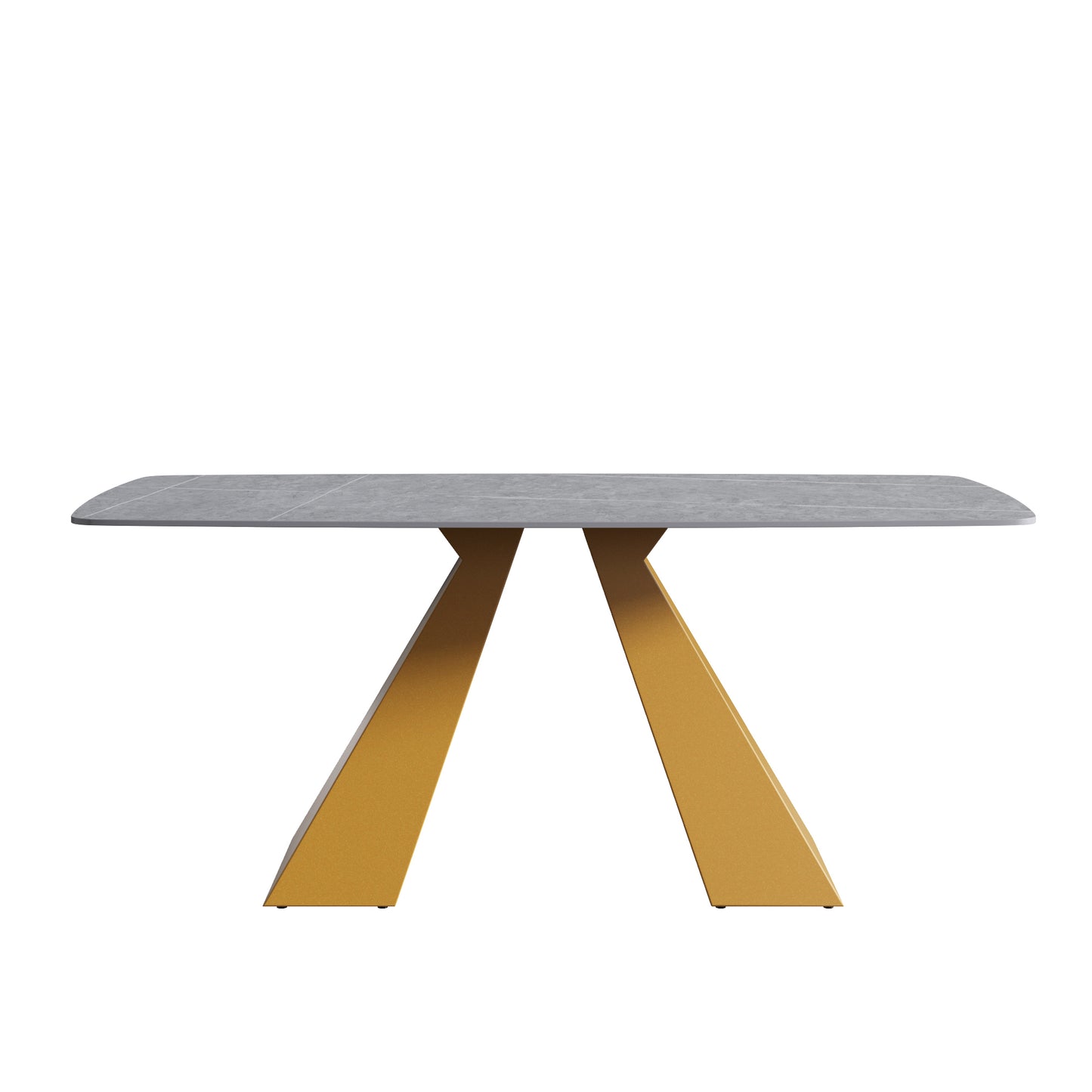 Rivers 71" Modern Gray Sintered Stone Dining Table with Gold Base