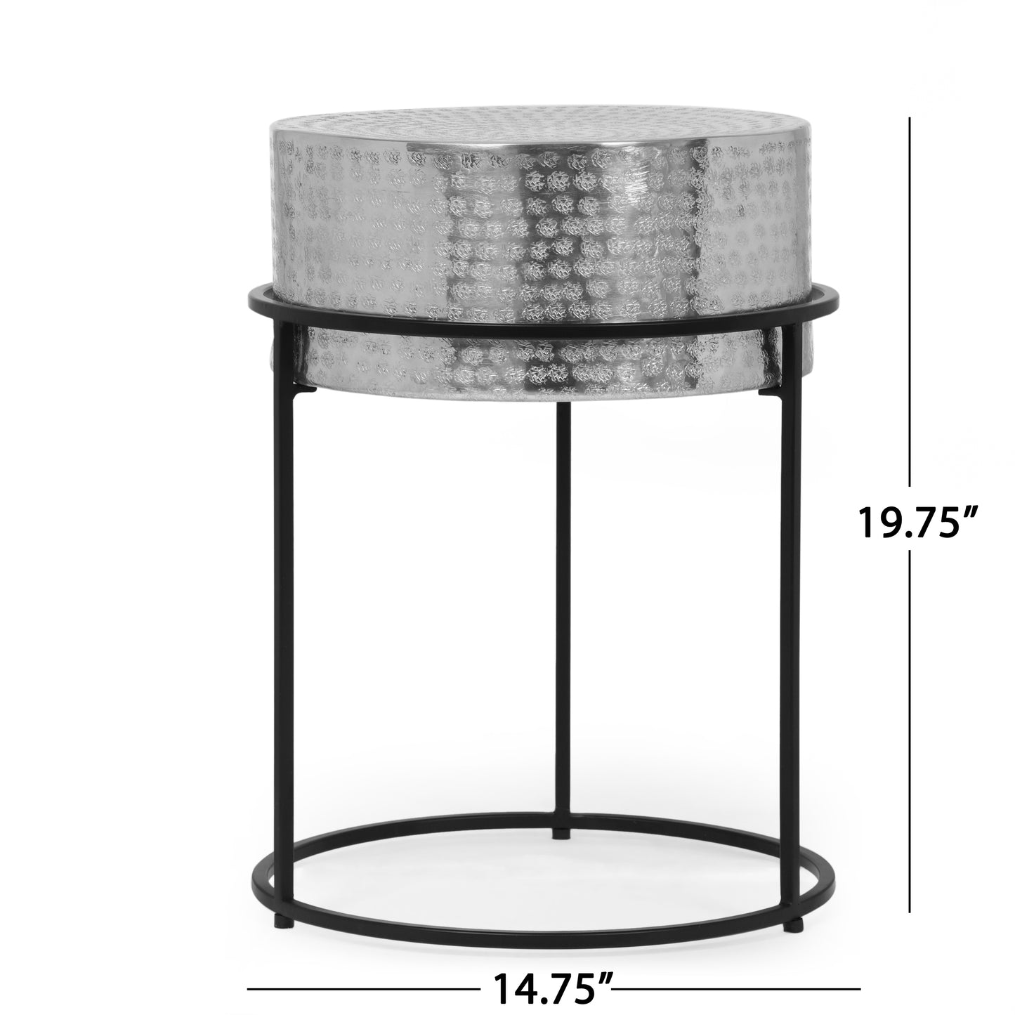 Lennox Modern Hammered Aluminum Side Table, Silver