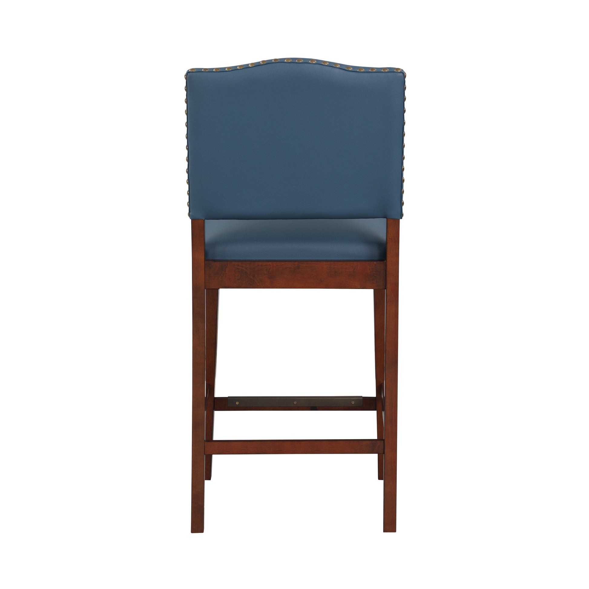 Danbers Stationary Faux Leather Blue Counter Stool with Nail Heads