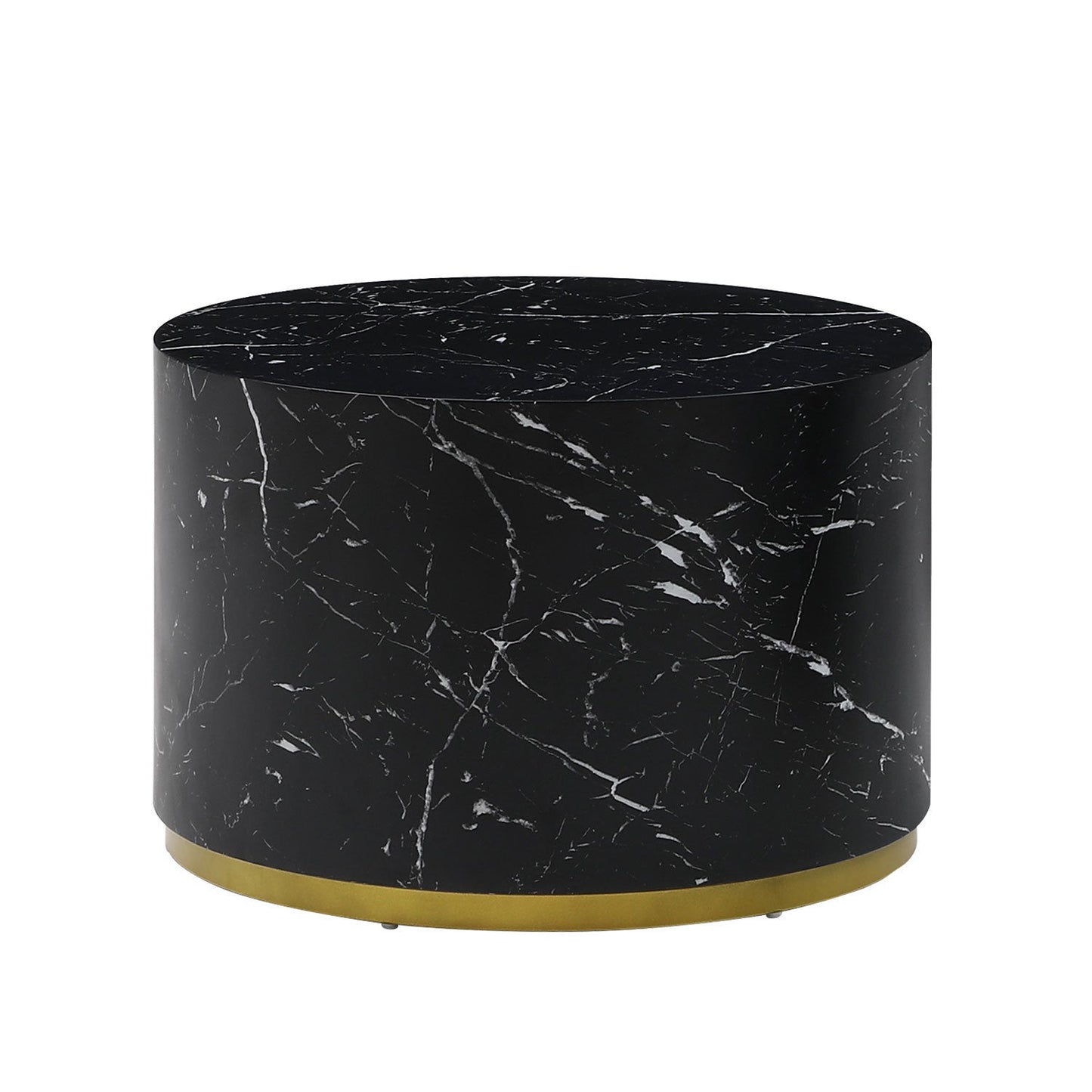 Esme Modern Round Faux Marble Coffee Table with Gold Base, Black