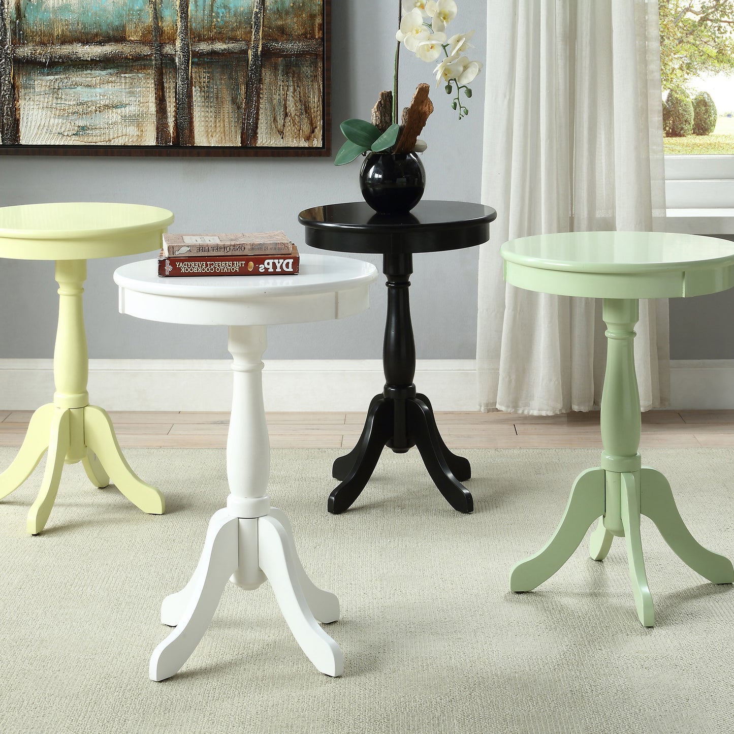 Light Yellow Side Table with Turned Pedestal