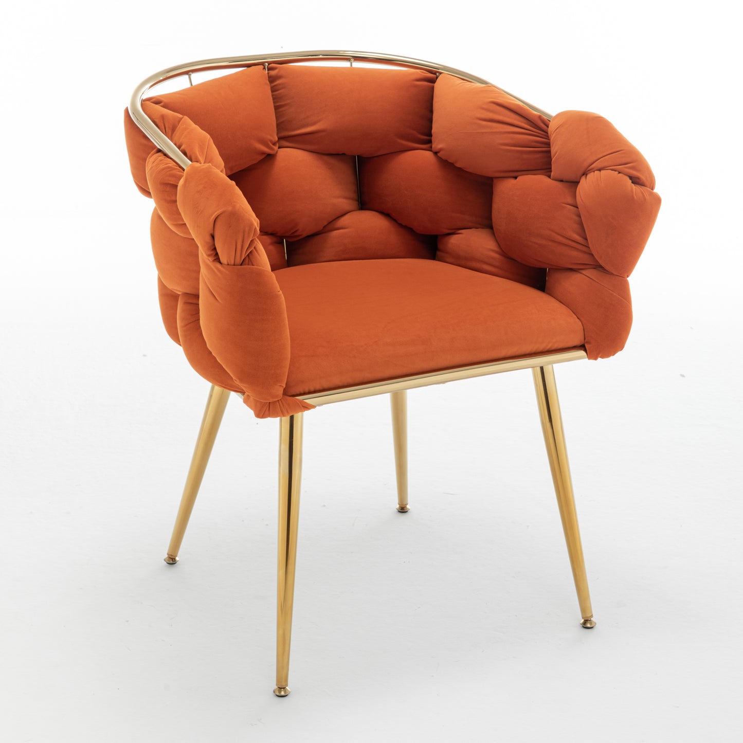 Sharon Modern Woven Velvet Accent Chair with Gold Legs, Orange