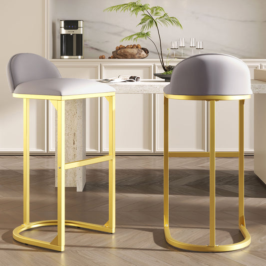 Ponder 30" Contemporary Bar Stools with Gold Legs Set of 2 Gray